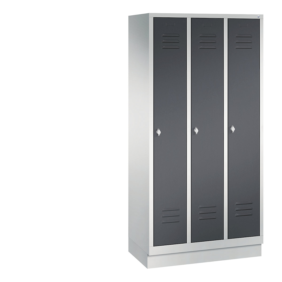 Garderobna omara CLASSIC s podnožjem – C+P, 3 predelki, širina 300 mm/predelek, svetlo sive / črno sive barve-7
