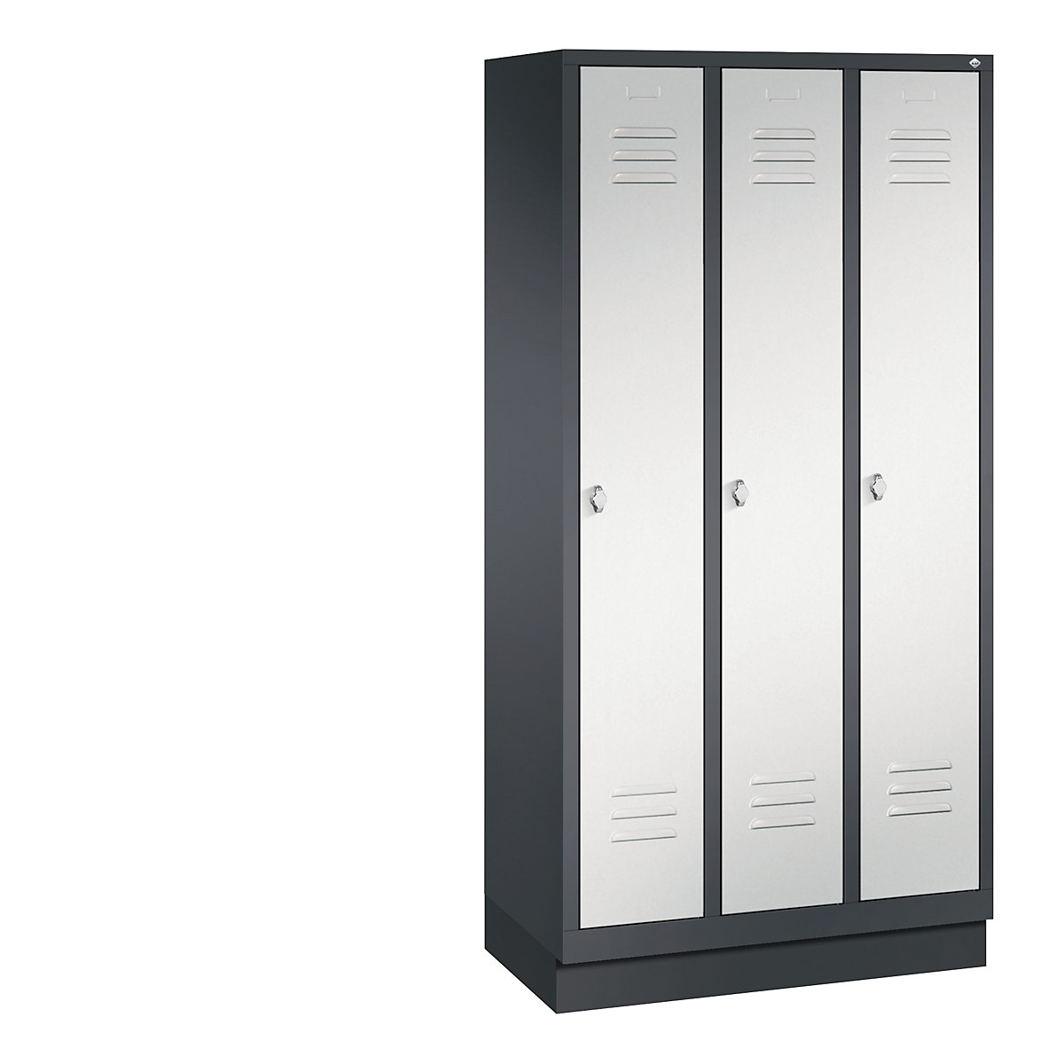 Garderobna omara CLASSIC s podnožjem – C+P, 3 predelki, širina 300 mm/predelek, črno sive / svetlo sive barve-11