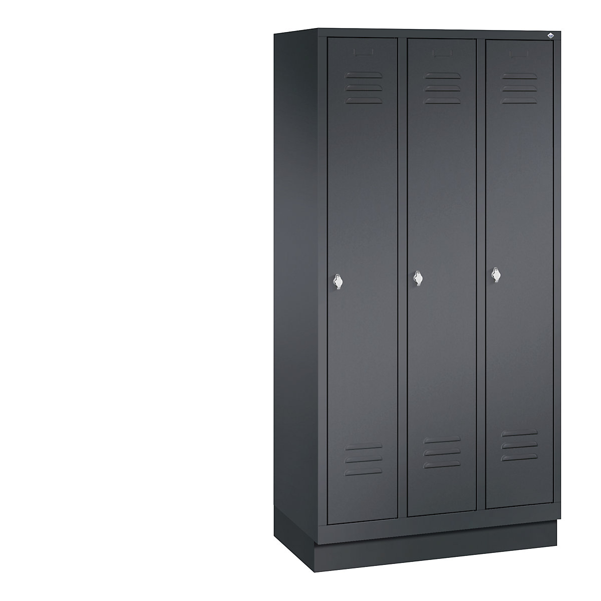 Garderobna omara CLASSIC s podnožjem – C+P, 3 predelki, širina 300 mm/predelek, črno sive barve-10