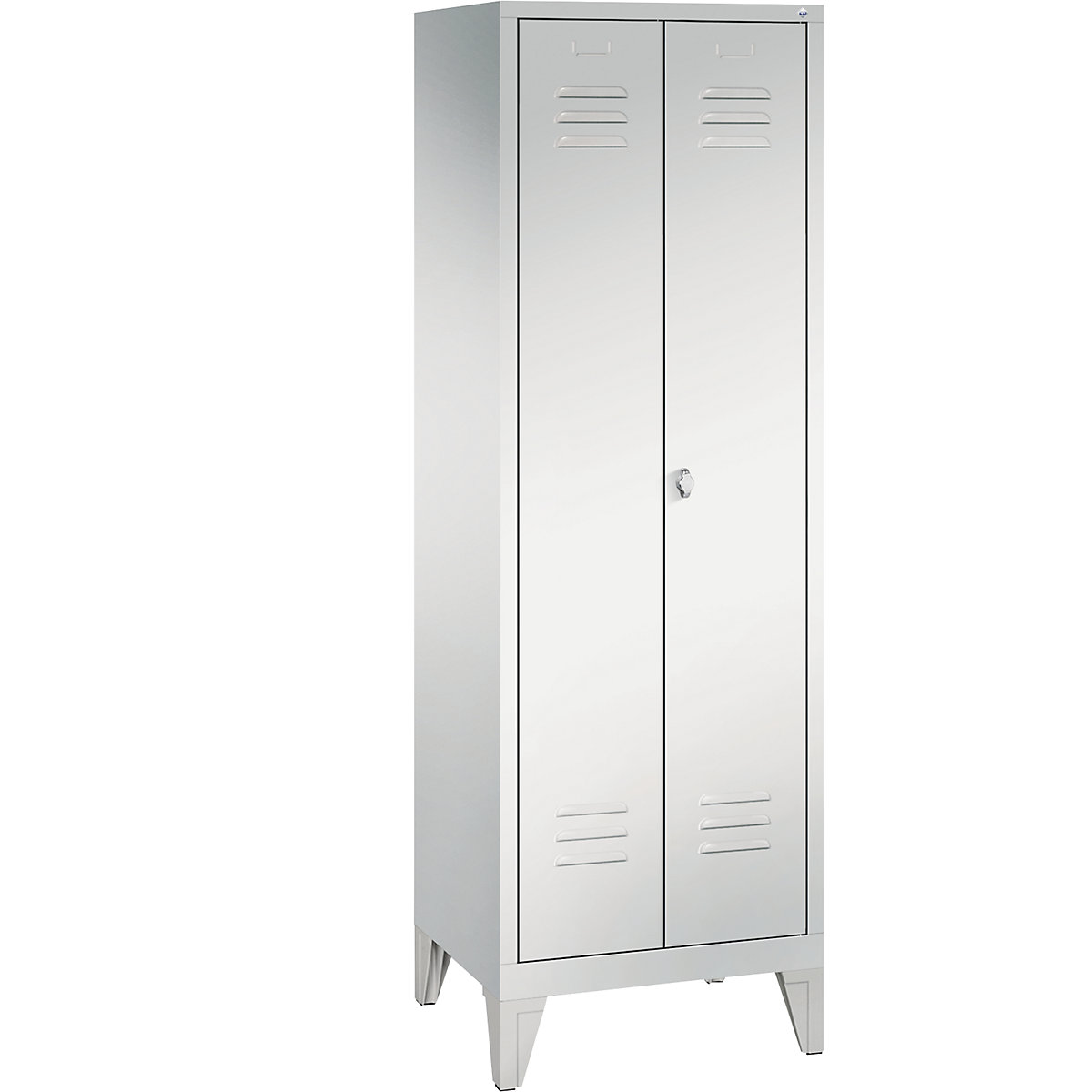 Garderobna omara CLASSIC z nogami in dvokrilnimi vrati na stik – C+P, 2 predelka, širina 300 mm/predelek, svetlo sive barve-3