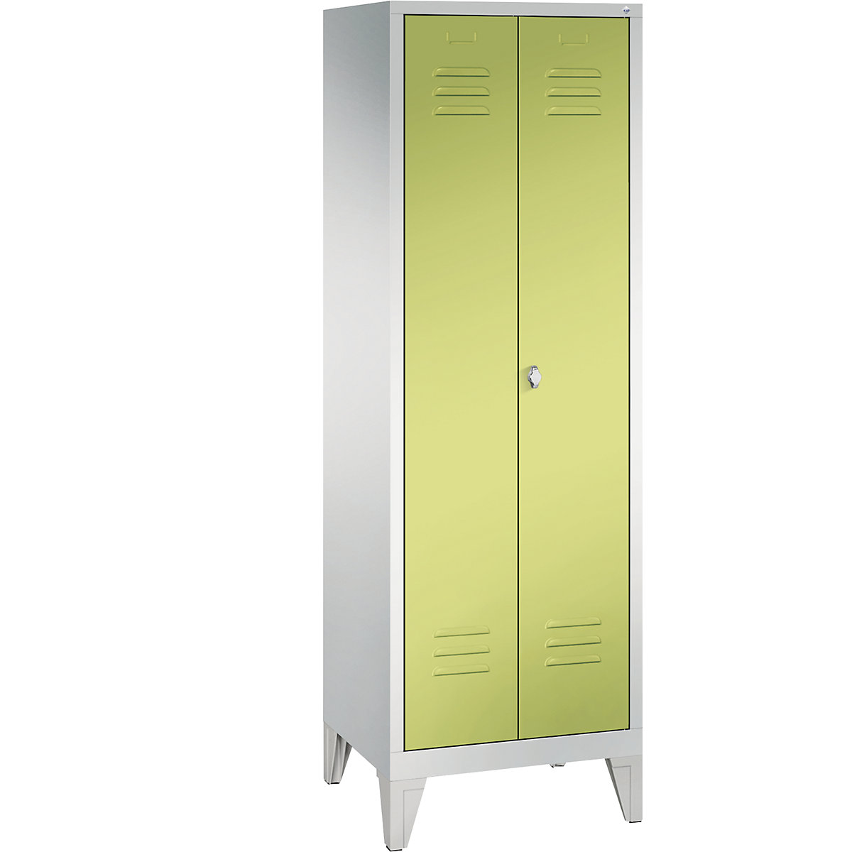Garderobna omara CLASSIC z nogami in dvokrilnimi vrati na stik – C+P, 2 predelka, širina 300 mm/predelek, svetlo sive / rumeno zelene barve-13