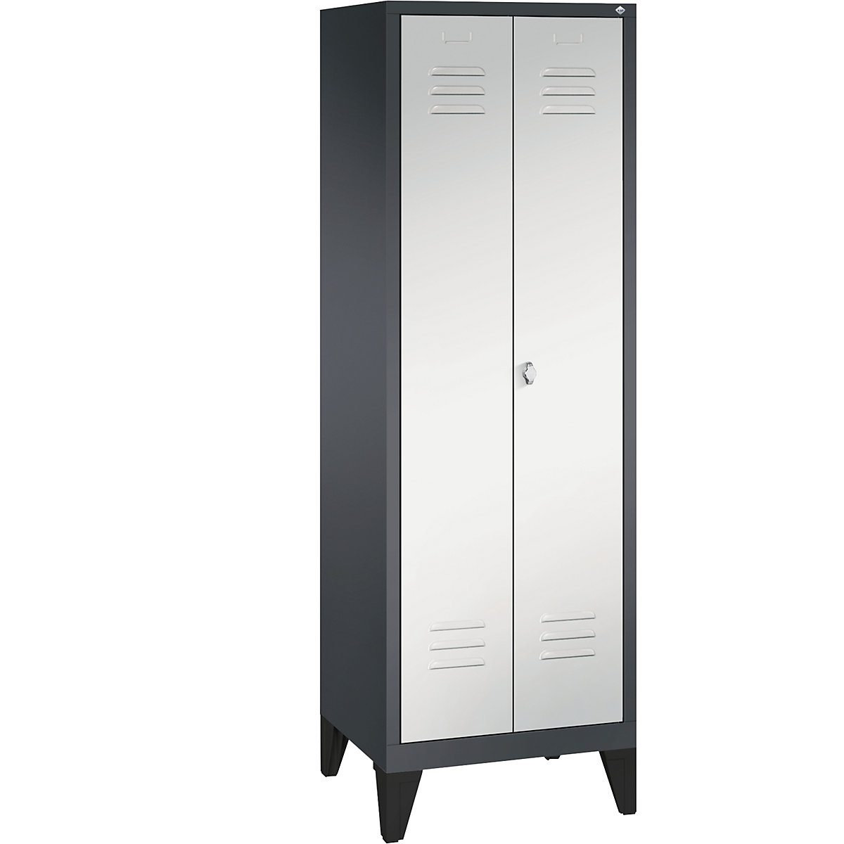 Garderobna omara CLASSIC z nogami in dvokrilnimi vrati na stik – C+P, 2 predelka, širina 300 mm/predelek, črno sive / svetlo sive barve-9