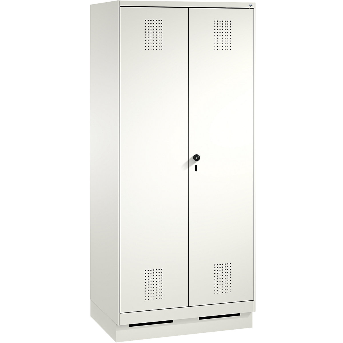 Garderobna omara EVOLO, dvokrilna vrata – C+P, 2 razdelka, širina razdelka 400 mm, s podnožjem, prometno bele / prometno bele barve-6