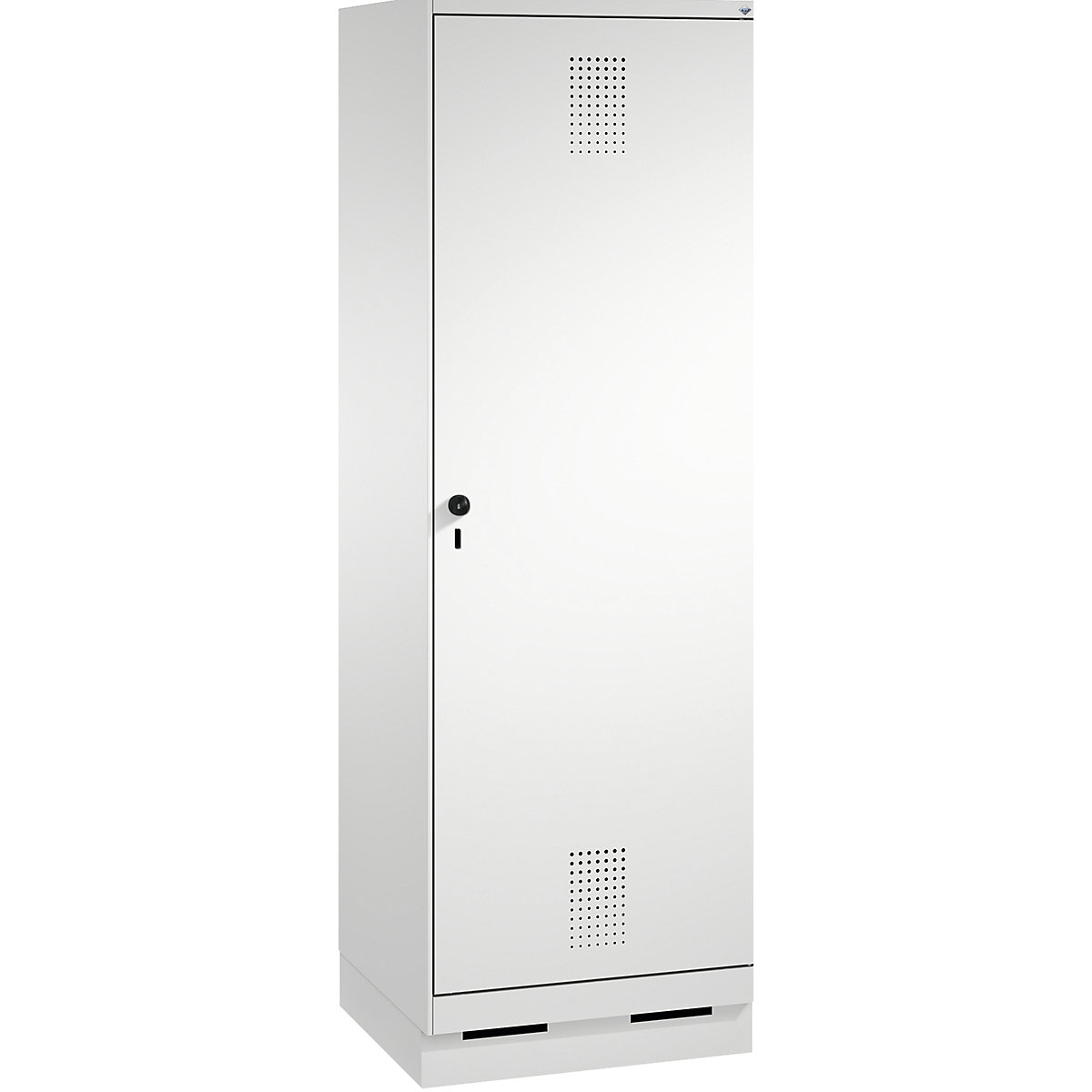 Garderobna omara EVOLO, vrata čez 2 predelka, s podnožjem – C+P, 2 razdelka, 1 vrata, širina razdelka 300 mm, svetlo siva-12