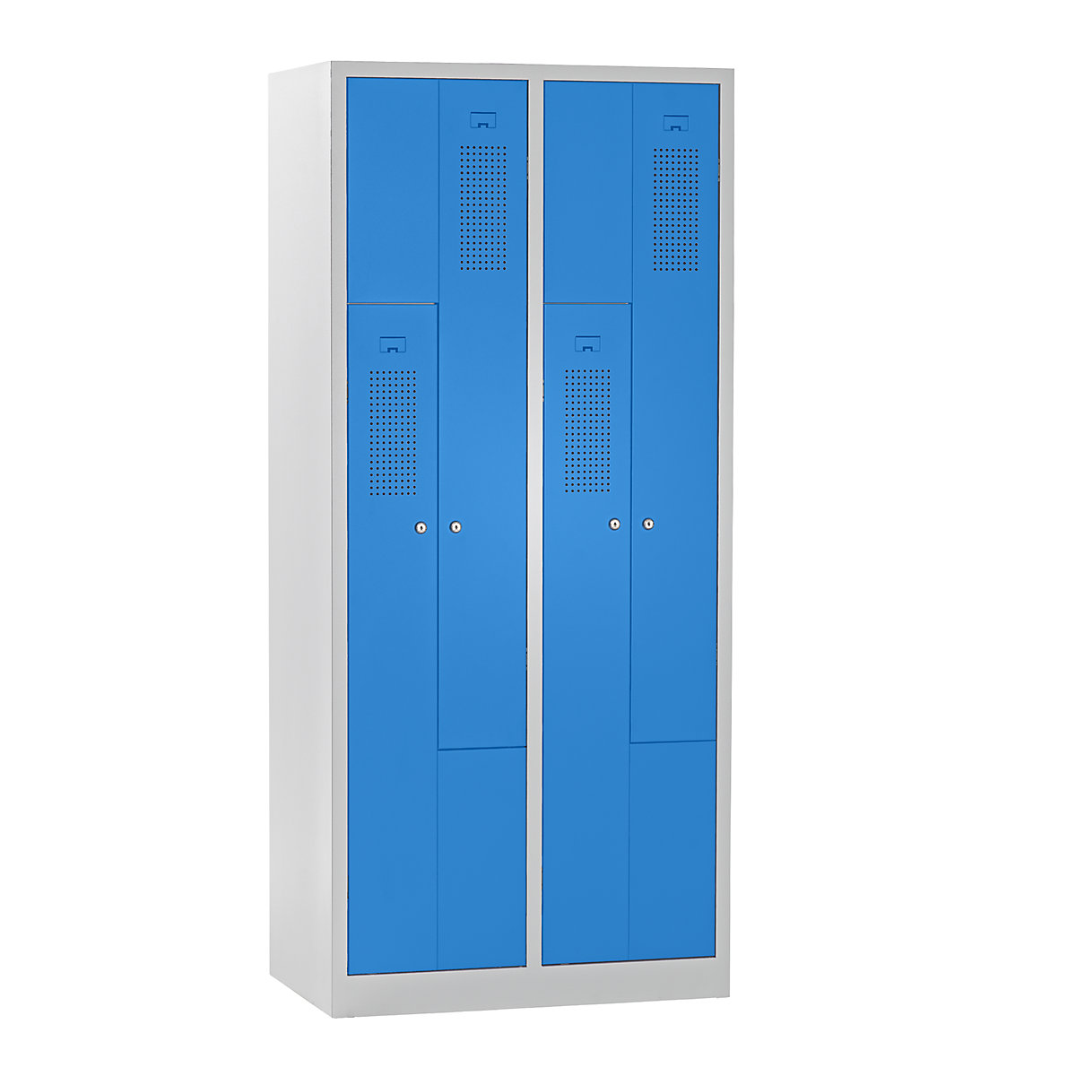 Garderobna omara Z AMSTERDAM – eurokraft basic, širina 800 mm, 2 predelka, 4 vrata, barva vrat svetlo modra, barva korpusa svetlo siva-6