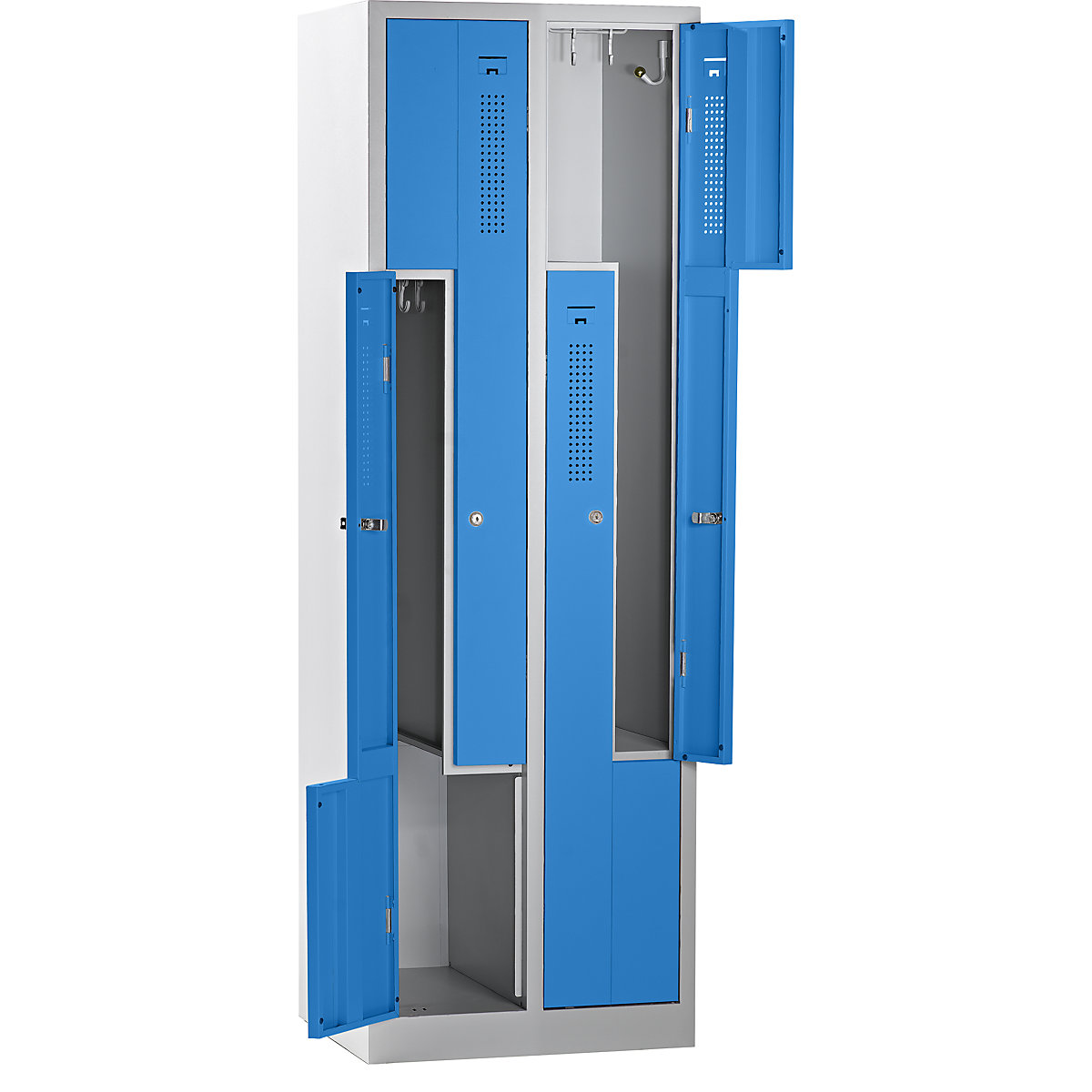 Garderobna omara Z AMSTERDAM – eurokraft basic, širina 590 mm, 2 predelka, 4 vrata, barva vrat svetlo modra, barva korpusa svetlo siva-13