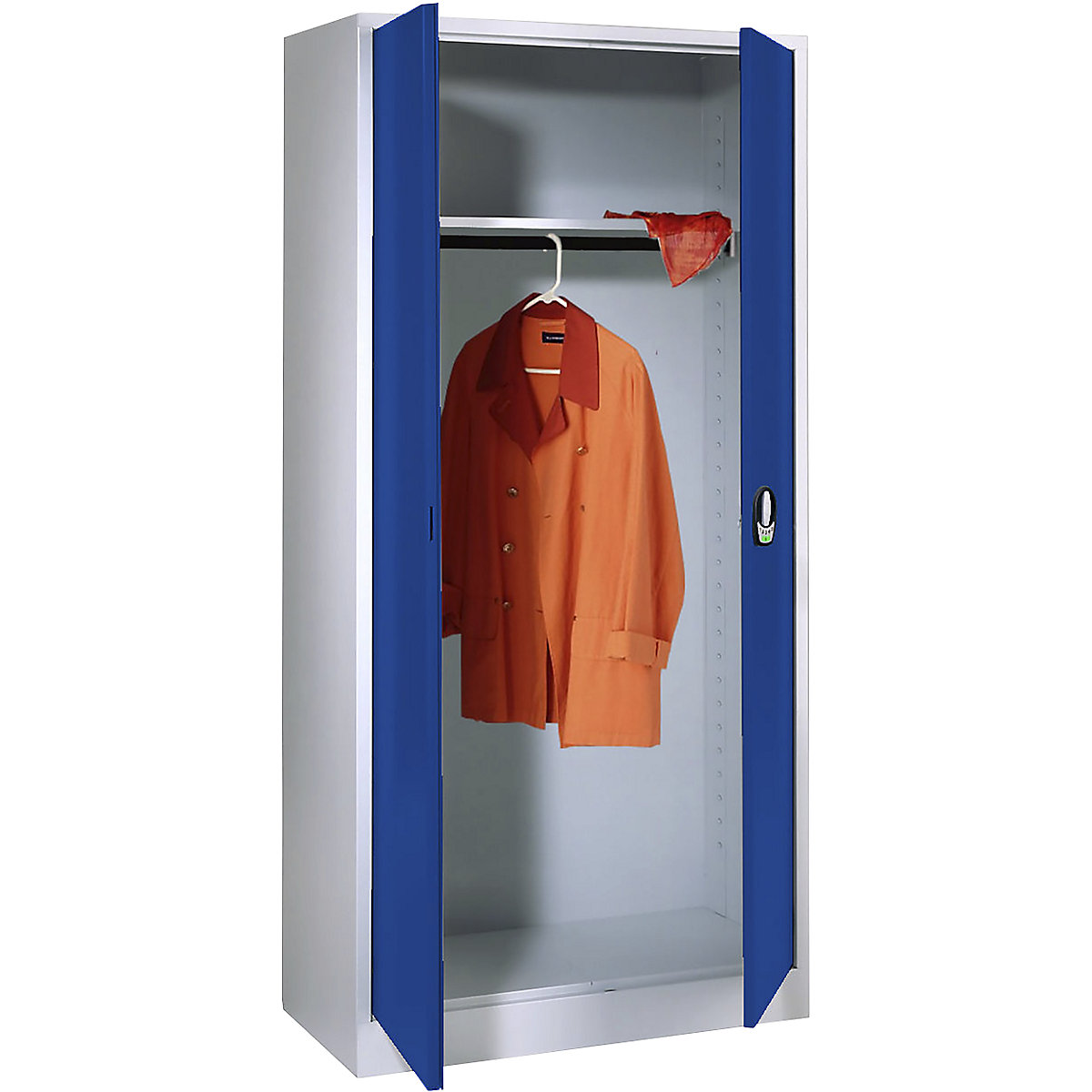 Garderobna omara s krilnimi vrati in elektronsko ključavnico – Wolf, vrata iz polne pločevine, svetlo sive / encijan modre barve-3