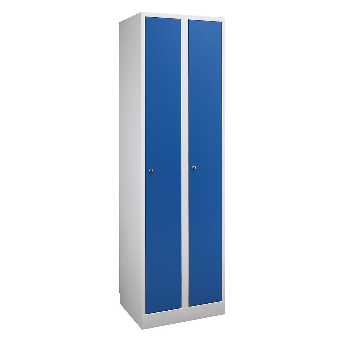 Garderobna omara v udobni velikosti – Wolf, 2 razdelka, širina razdelka 400 mm, svetlo siva / encijan modra-6