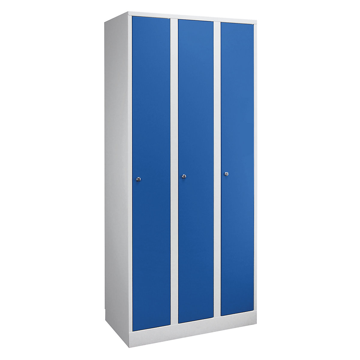 Garderobna omara v udobni velikosti – Wolf, 3 razdelki, širina razdelka 400 mm, svetlo siva / encijan modra-6