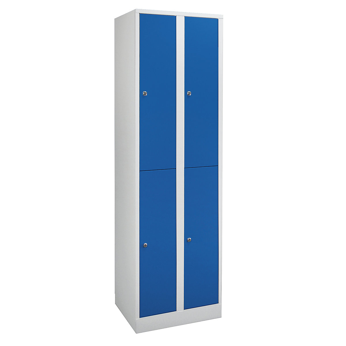 Garderobna omara v udobni velikosti – Wolf, 4 predelki, širina predelka 400 mm, svetlo siva / encijan modra-5