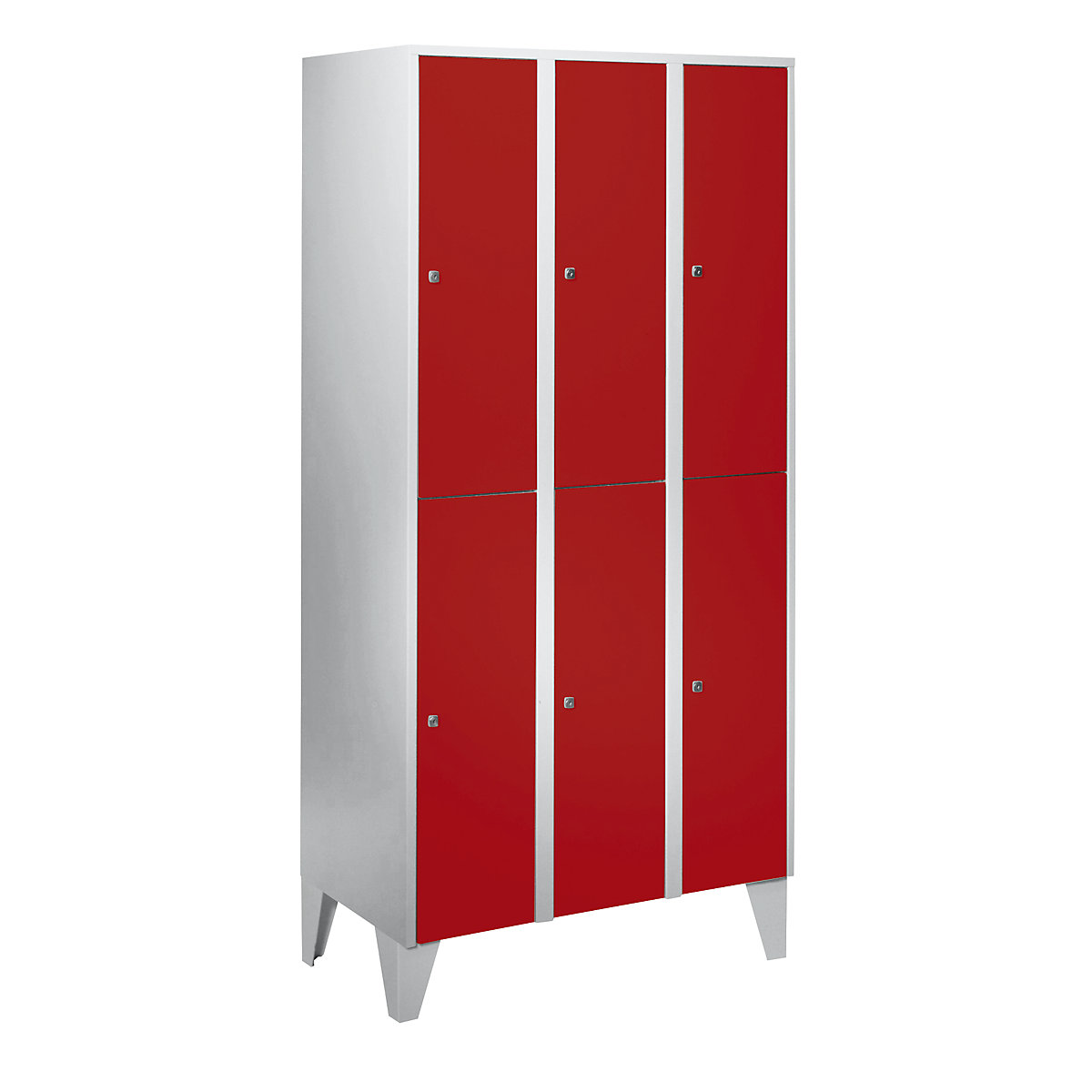 Garderobna omara z nogami – Wolf, VxŠxG 1850 x 900 x 500 mm, 6 predelkov, ognjeno rdeča-5