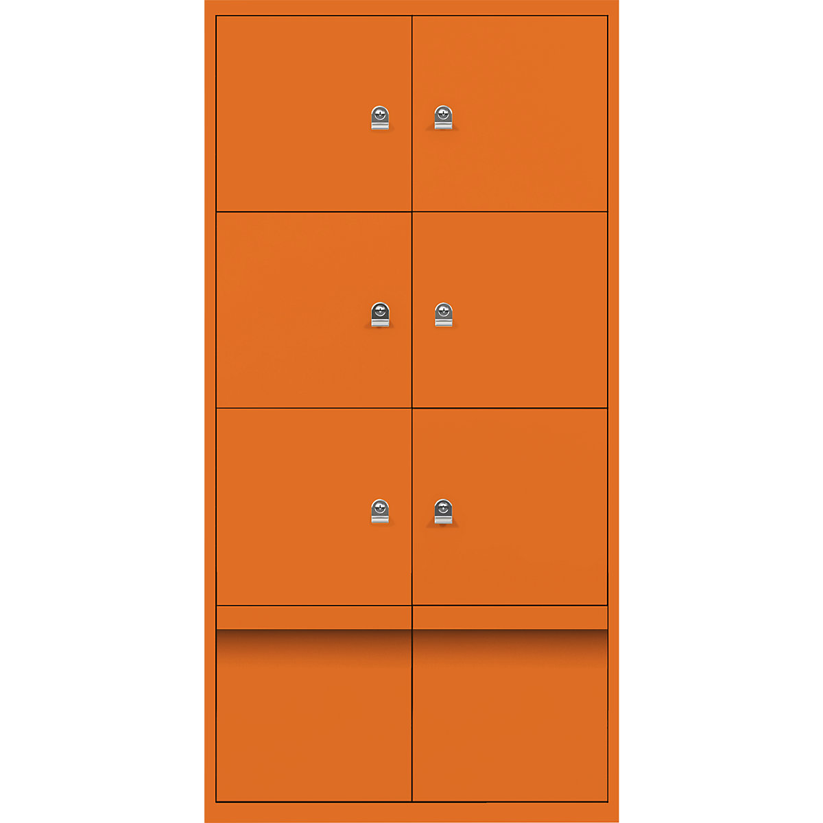 Omara s predelki z zaklepanjem LateralFile™ – BISLEY, 6 predelkov z zaklepanjem in 2 predala, višina po 375 mm, oranžne barve-19