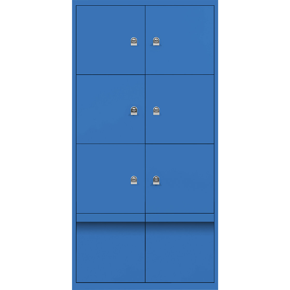 Omara s predelki z zaklepanjem LateralFile™ – BISLEY, 6 predelkov z zaklepanjem in 2 predala, višina po 375 mm, modre barve-28