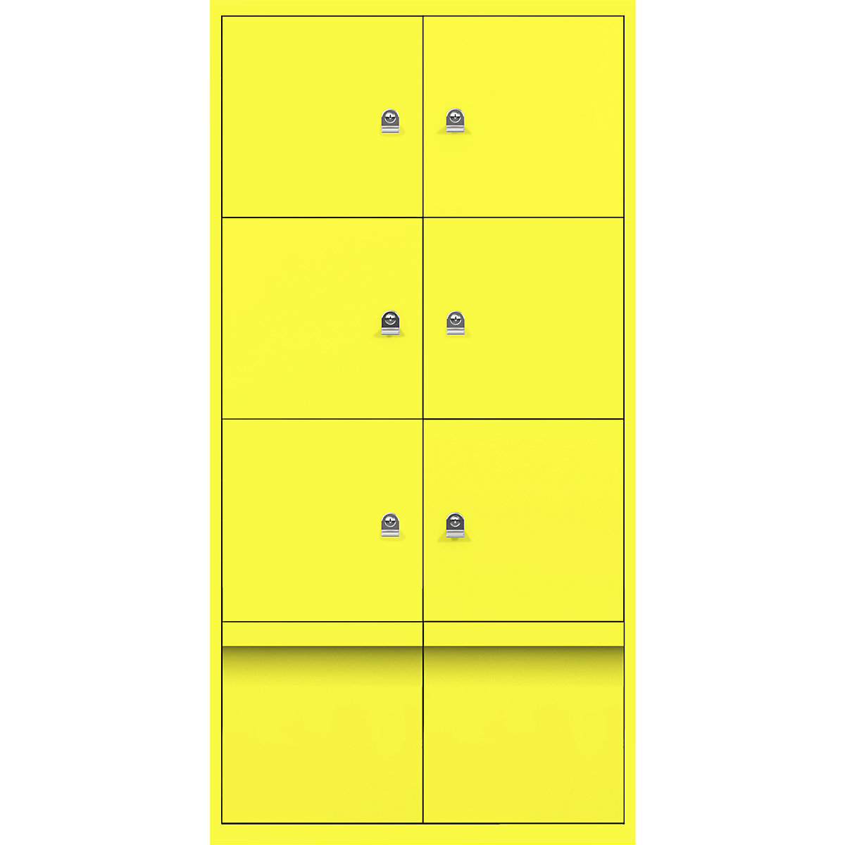 Omara s predelki z zaklepanjem LateralFile™ – BISLEY, 6 predelkov z zaklepanjem in 2 predala, višina po 375 mm, cinkovo rumene barve-30