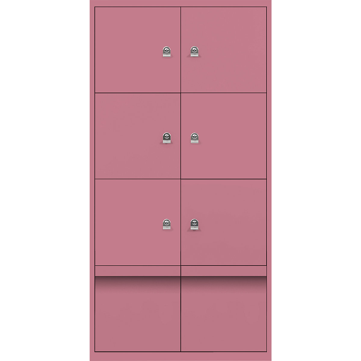 Omara s predelki z zaklepanjem LateralFile™ – BISLEY, 6 predelkov z zaklepanjem in 2 predala, višina po 375 mm, roza barve-17