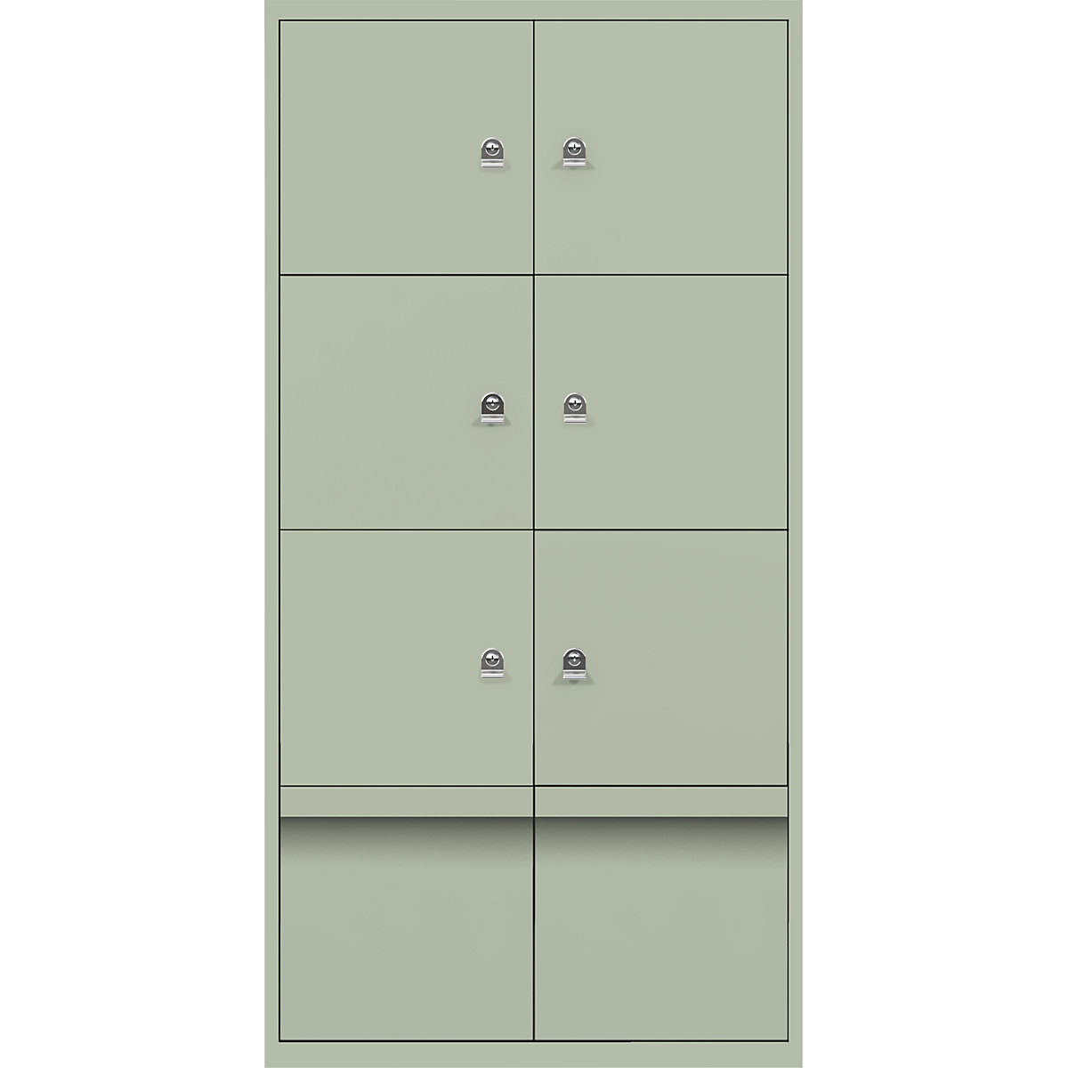 Omara s predelki z zaklepanjem LateralFile™ – BISLEY, 6 predelkov z zaklepanjem in 2 predala, višina po 375 mm, sivo zelene barve-14