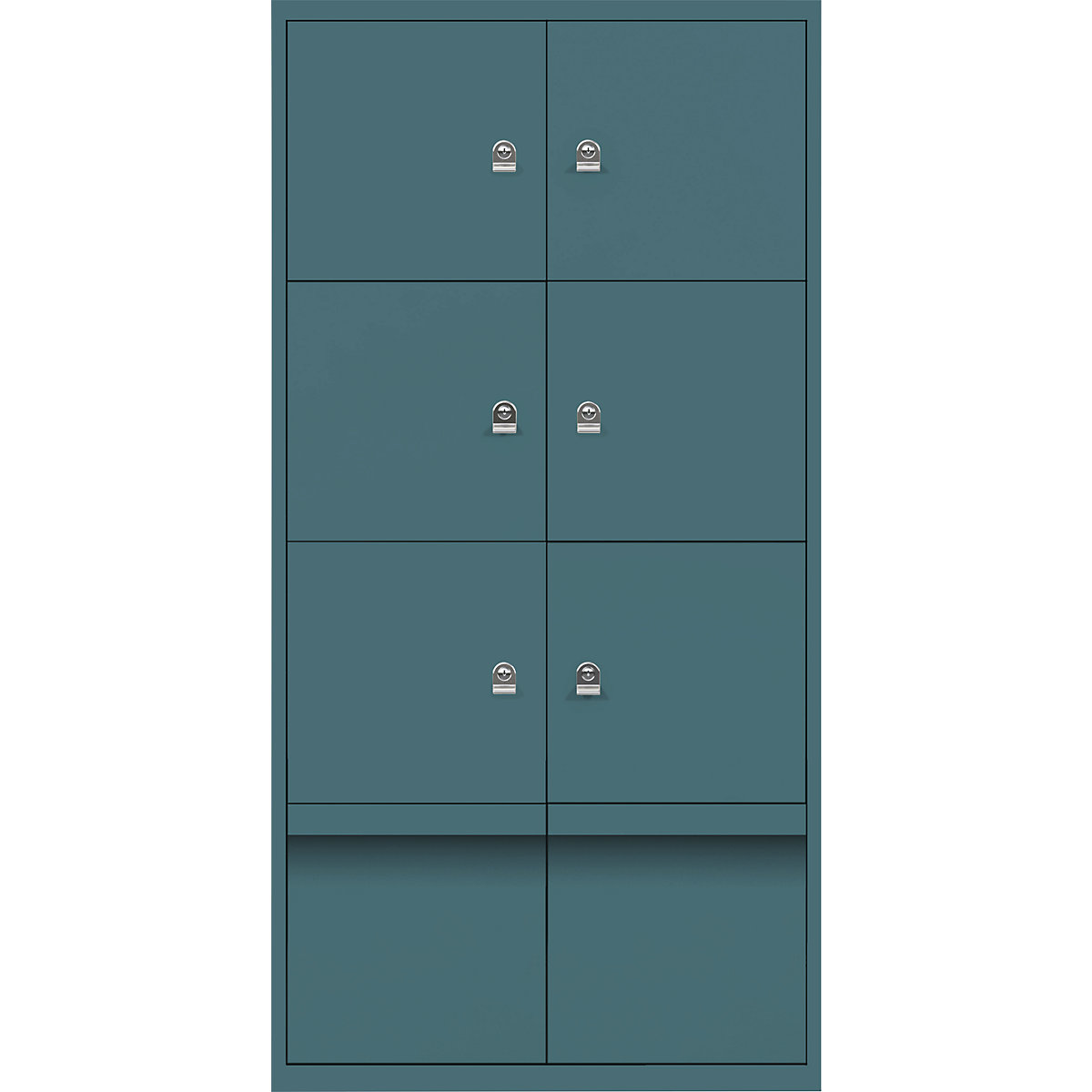 Omara s predelki z zaklepanjem LateralFile™ – BISLEY, 6 predelkov z zaklepanjem in 2 predala, višina po 375 mm, modro zelene barve-15