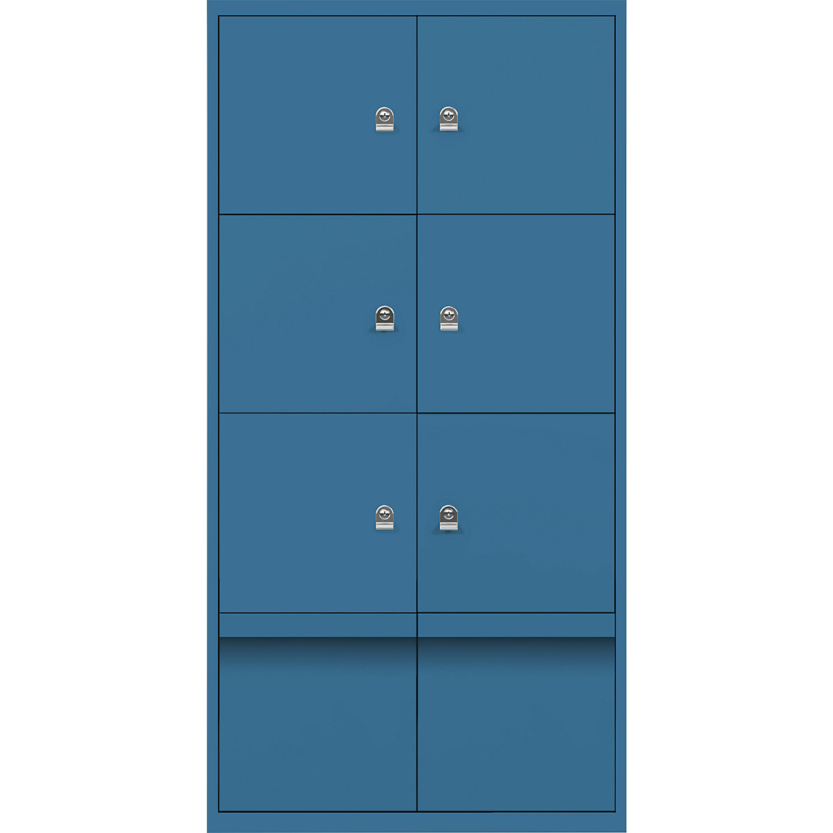 Omara s predelki z zaklepanjem LateralFile™ – BISLEY, 6 predelkov z zaklepanjem in 2 predala, višina po 375 mm, azurno modre barve-21