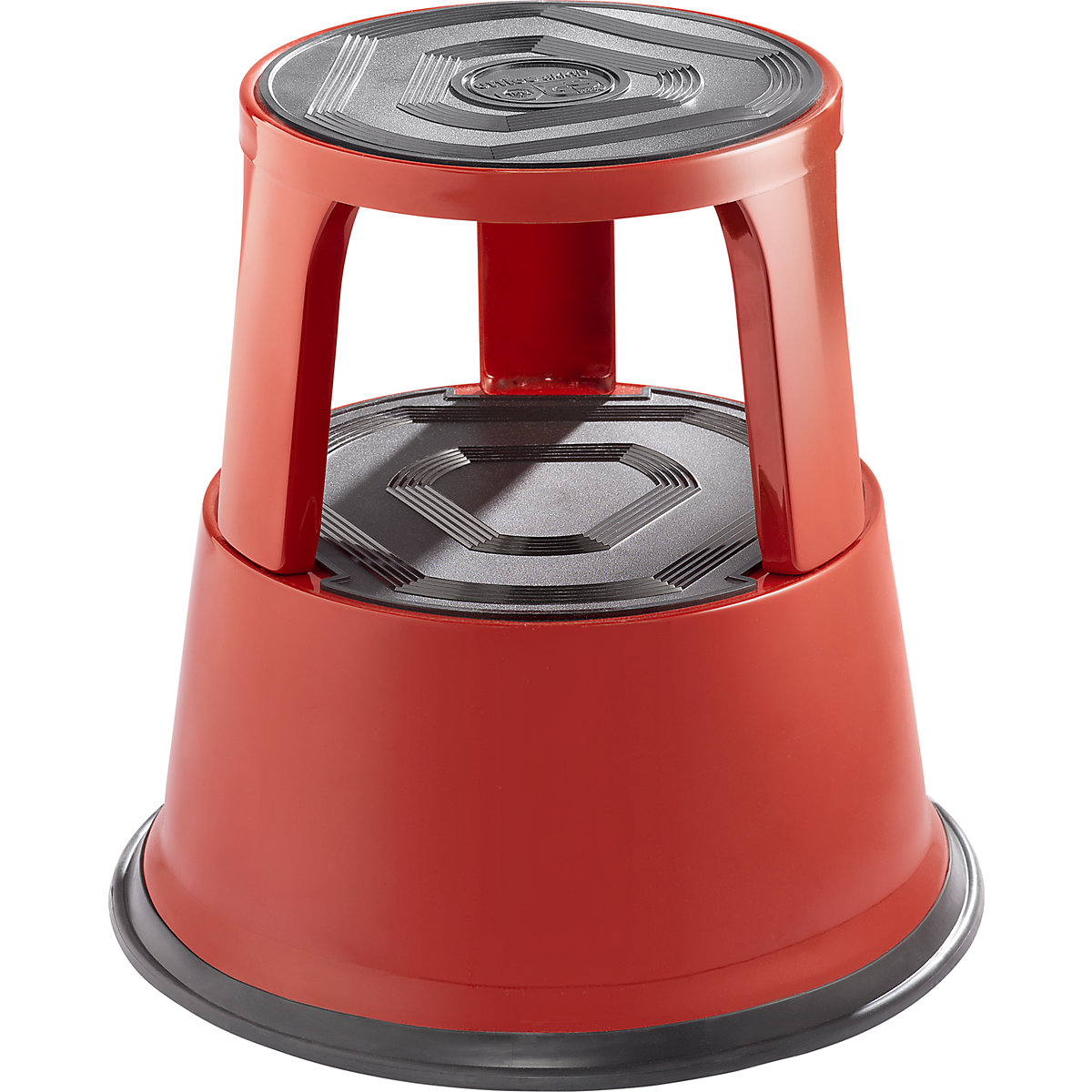Stolac s kotačima od stabilnog čeličnog lima – eurokraft pro, nosivost 150 kg, visina s opterećenjem 420 mm, u crvenoj boji, od 3 kom.-6