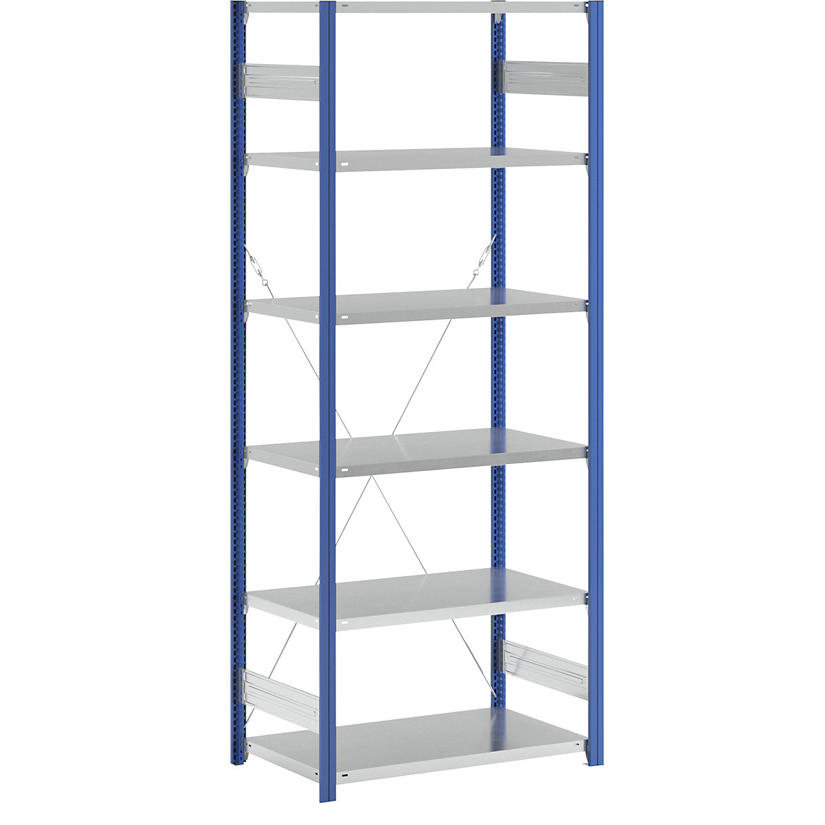Inhaakstelling, lichte constructie – eurokraft pro, enkelzijdig, h x b x d 2500 x 1000 x 600 mm, blauw/grijs, basisstelling-128