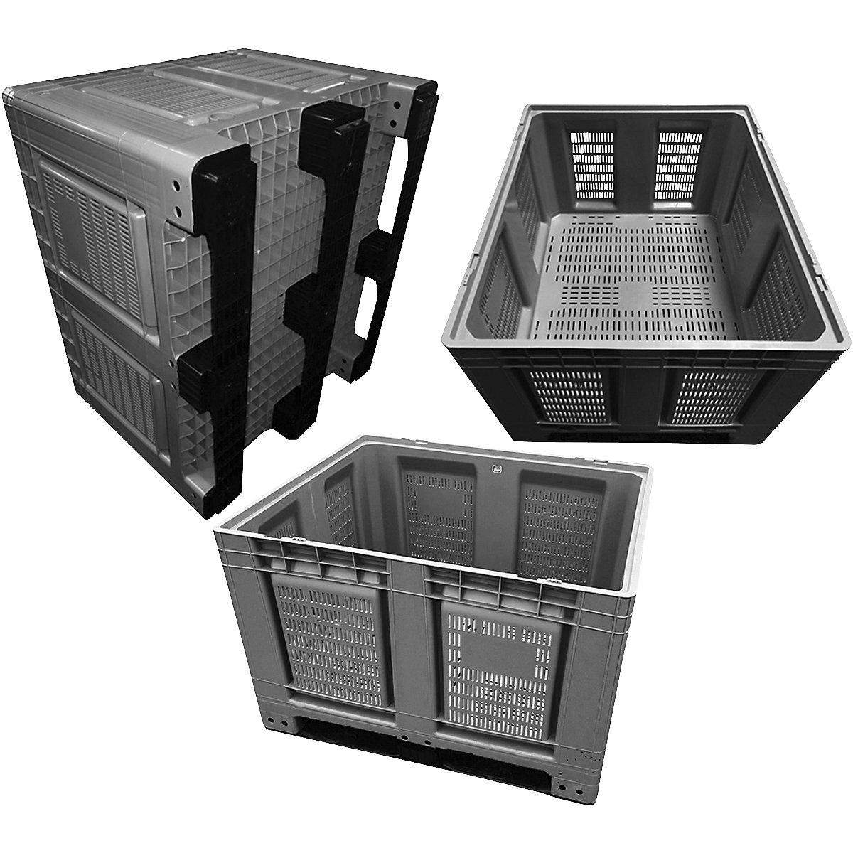 Palletcontainer, van HDPE, l x b x h = 1200 x 1000 x 790 mm, 3 lopers, met sleuven, grijs-15