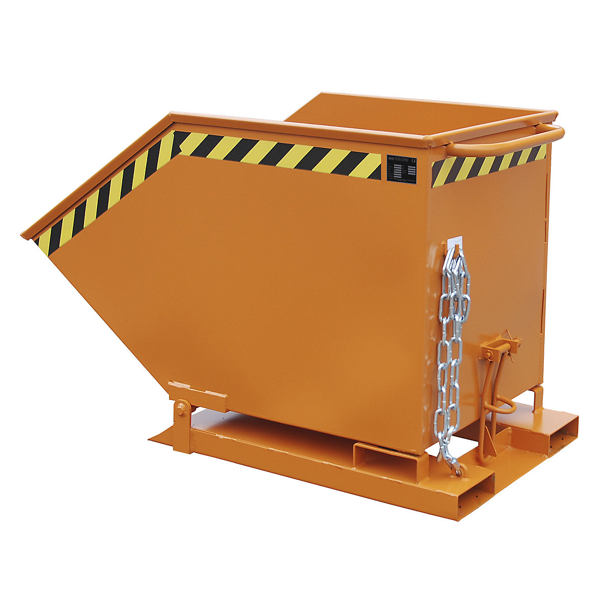 Kiepbak met klapmechanisme – eurokraft pro, kokervormig, inhoud 0,6 m³, oranje RAL 2000-6