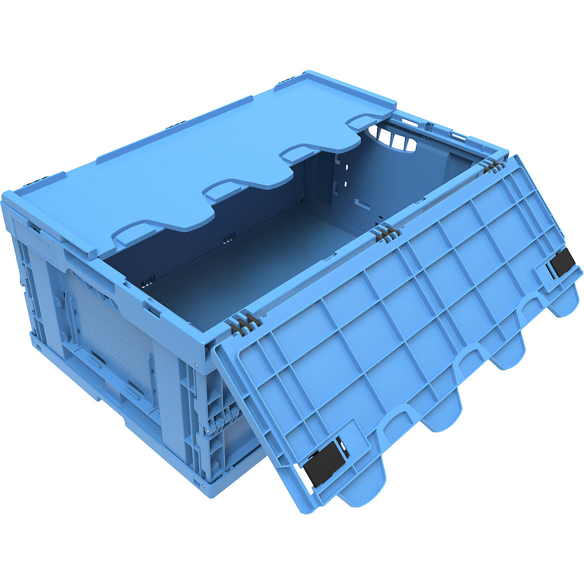 Vouwbox van polypropyleen, inhoud 49 l, met scharnierdeksel, blauw-6