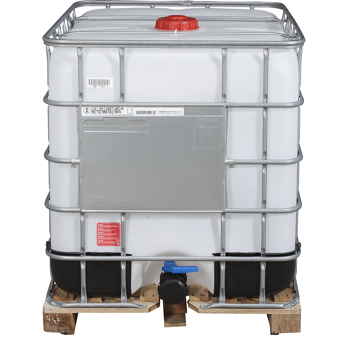 IBC-container RECOBULK, UN-goedkeuring, inhoud 1000 l, op houten pallet, DN-opening 150 mm / DN-uitlaat 80 mm-5