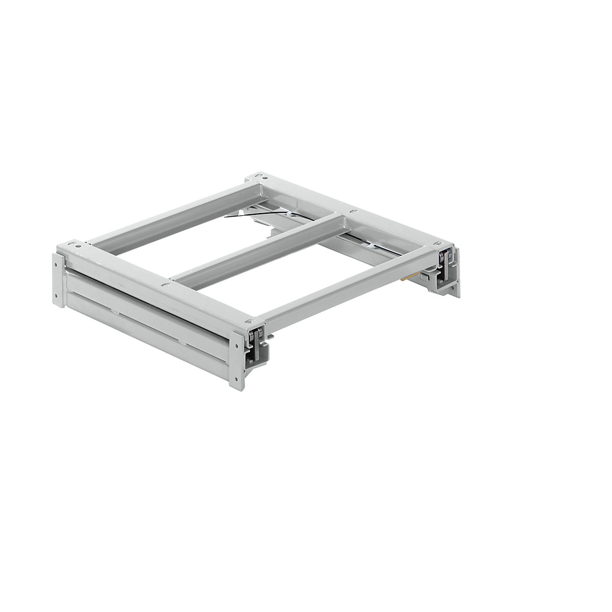 Výsuvný rám – LISTA, š x h 1290 x 1260 mm, nosnost police 800 kg, 100% výsuv, světle šedá