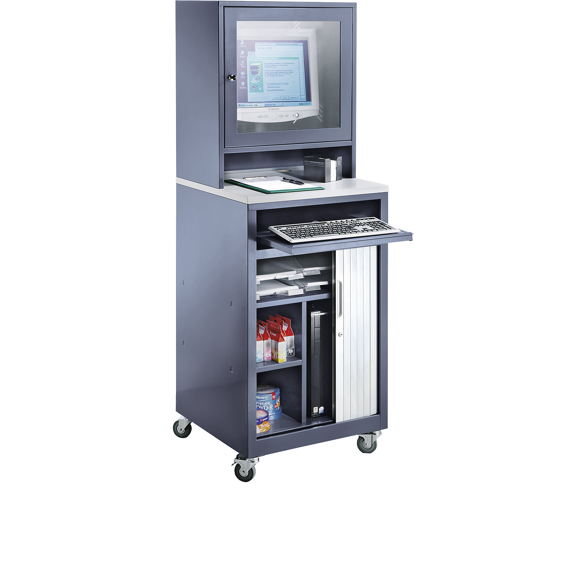 QUIPO ComputerRollladenschrank für Bildschirm bis 20