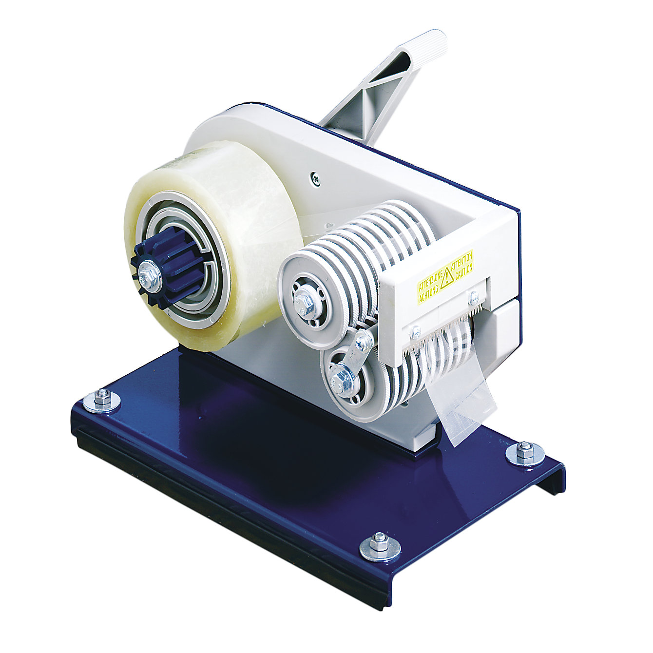 Semiautomatic adhesive tape dispenser for tape widths of 19 to 75 mm