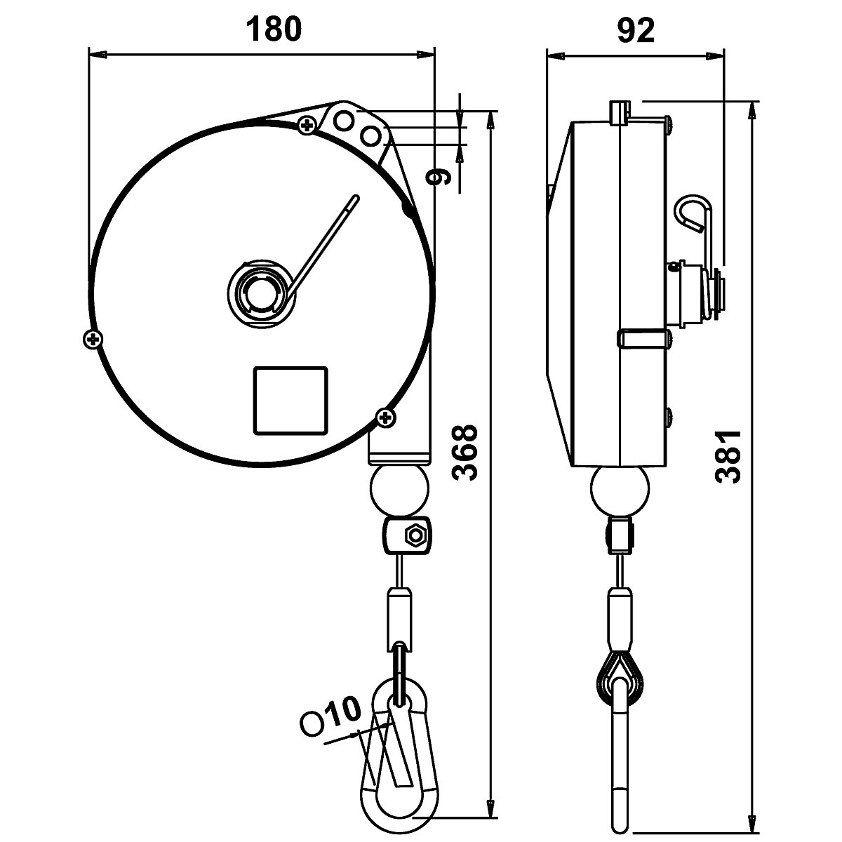 Paranco a molla professionale, con sicurezza anticaduta, portata 8 – 10 kg-3