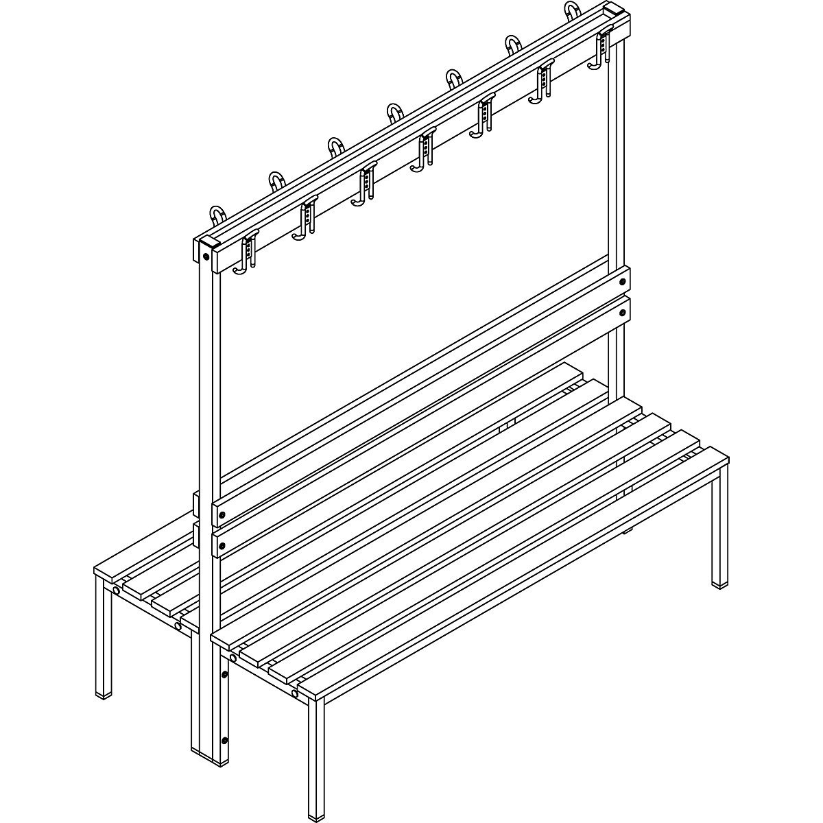 Garderobebank met leuning, dubbelzijdig – eurokraft basic (Productafbeelding 4)-3