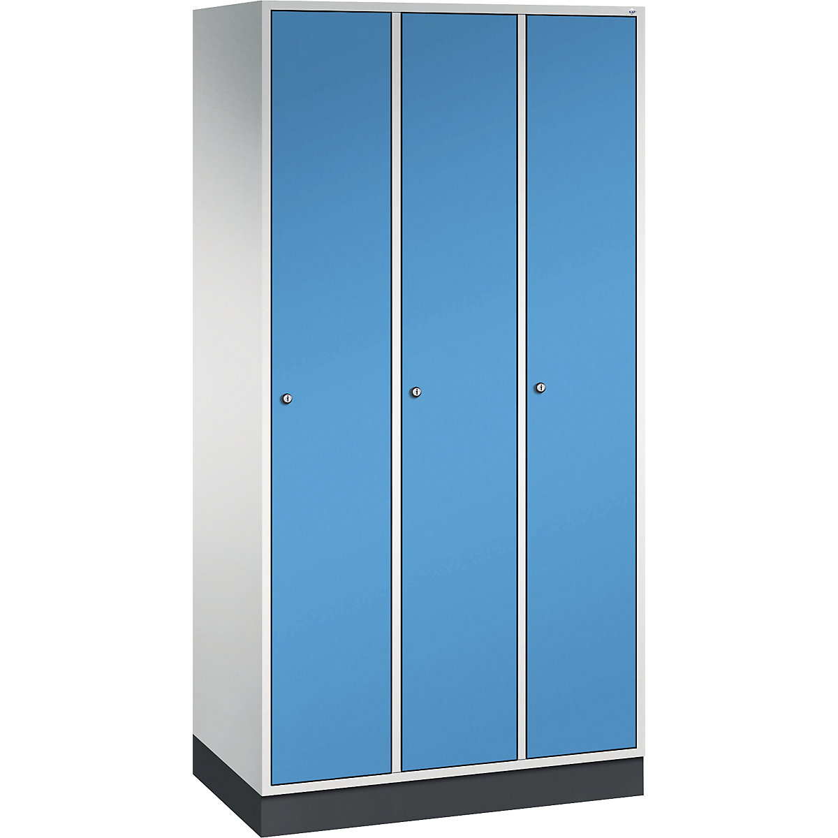 INTRO stalen garderobekast – C+P, breedte 920 mm, 3 afdelingen, kastframe lichtgrijs, deuren lichtblauw-9