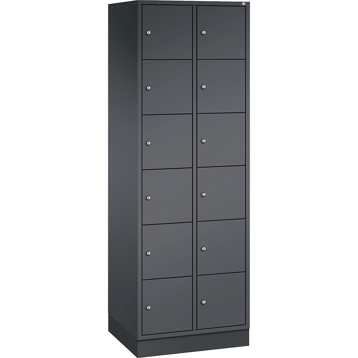 INTRO stalen lockerkast, vakhoogte 285 mm – C+P, b x d = 620 x 500 mm, 12 vakken, kastframe zwartgrijs, deuren zwartgrijs-4