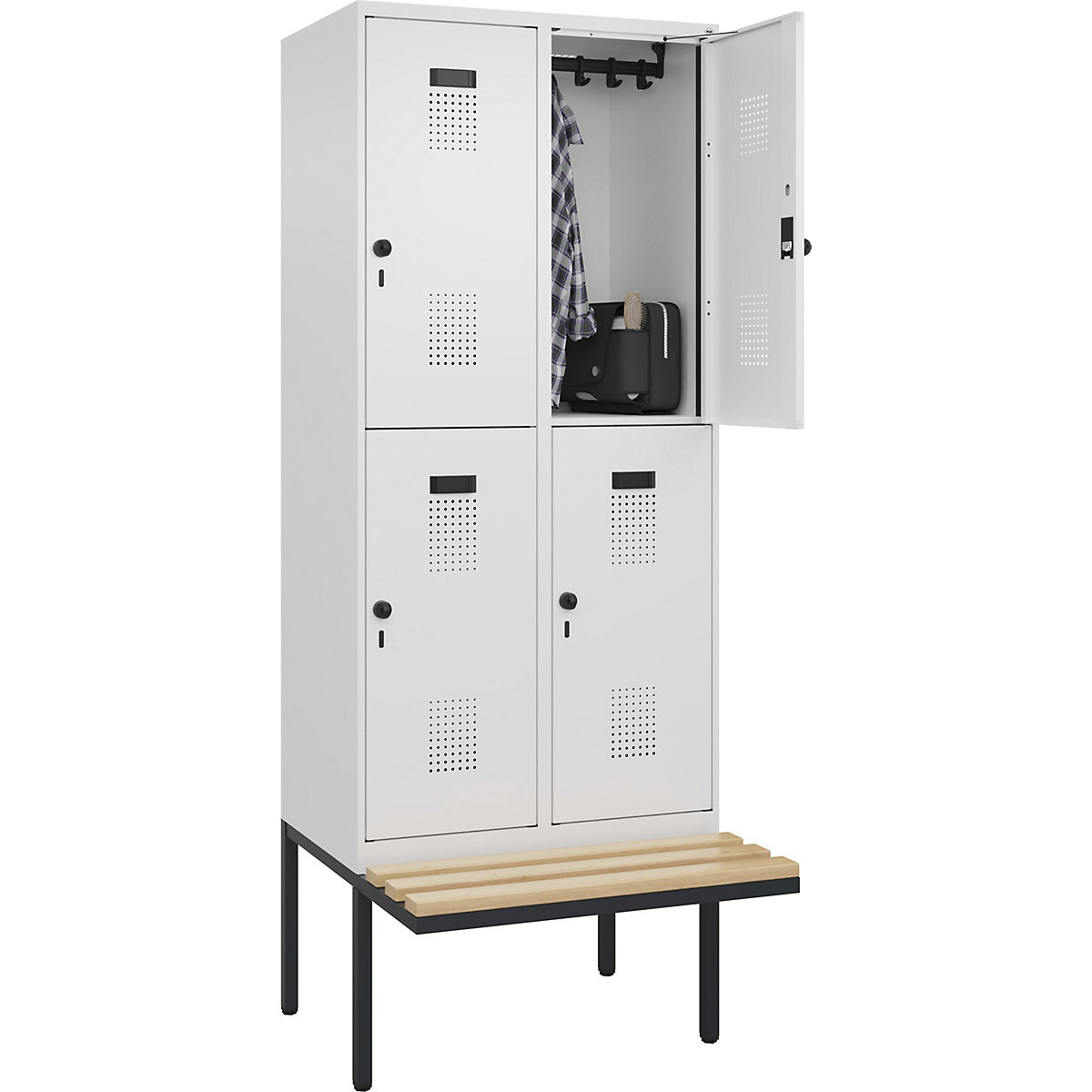 Lockerkast Evolo PLUS met twee verdiepingen en zitbank (Productafbeelding 2)-1