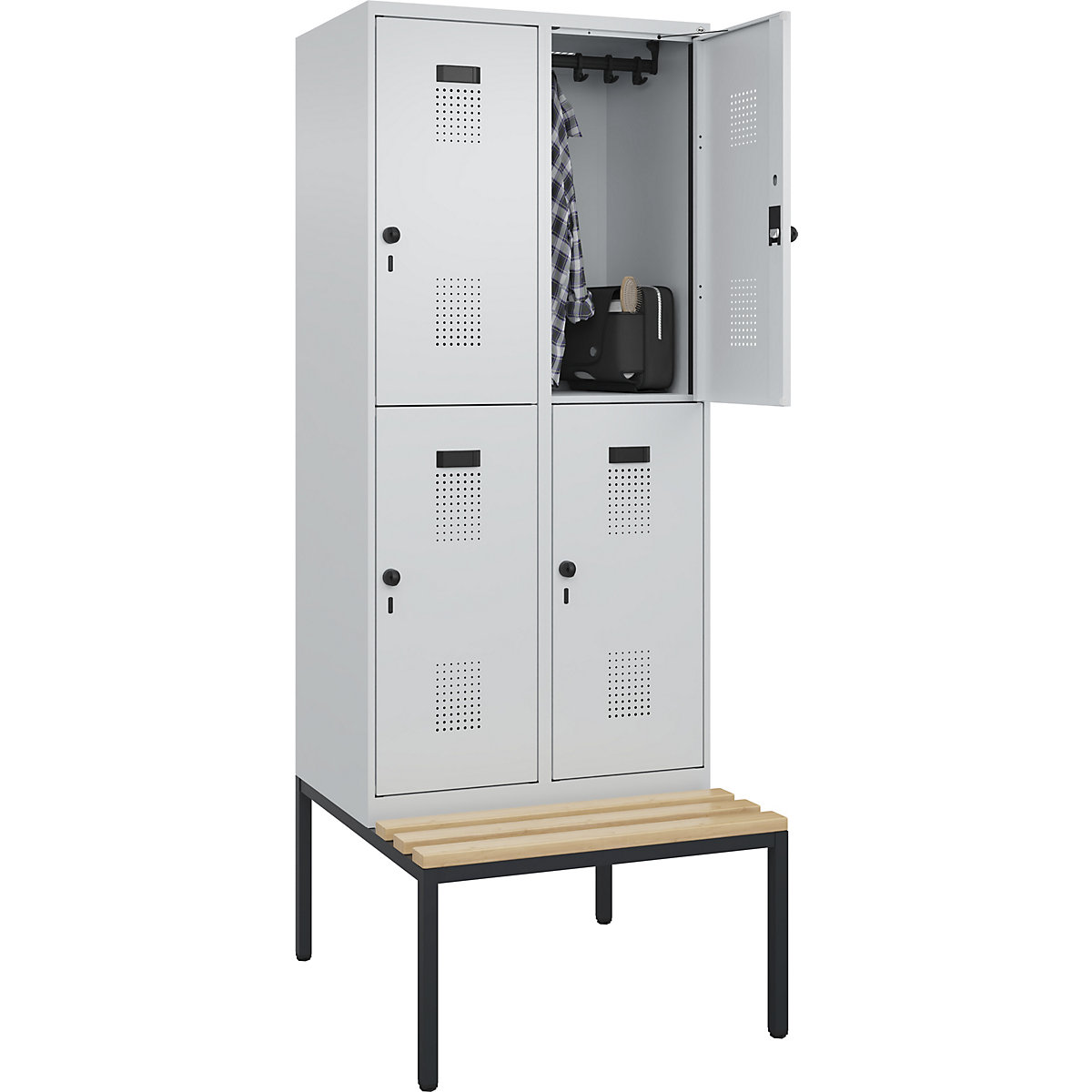 Lockerkast Evolo PLUS met twee verdiepingen en zitbank (Productafbeelding 3)-2