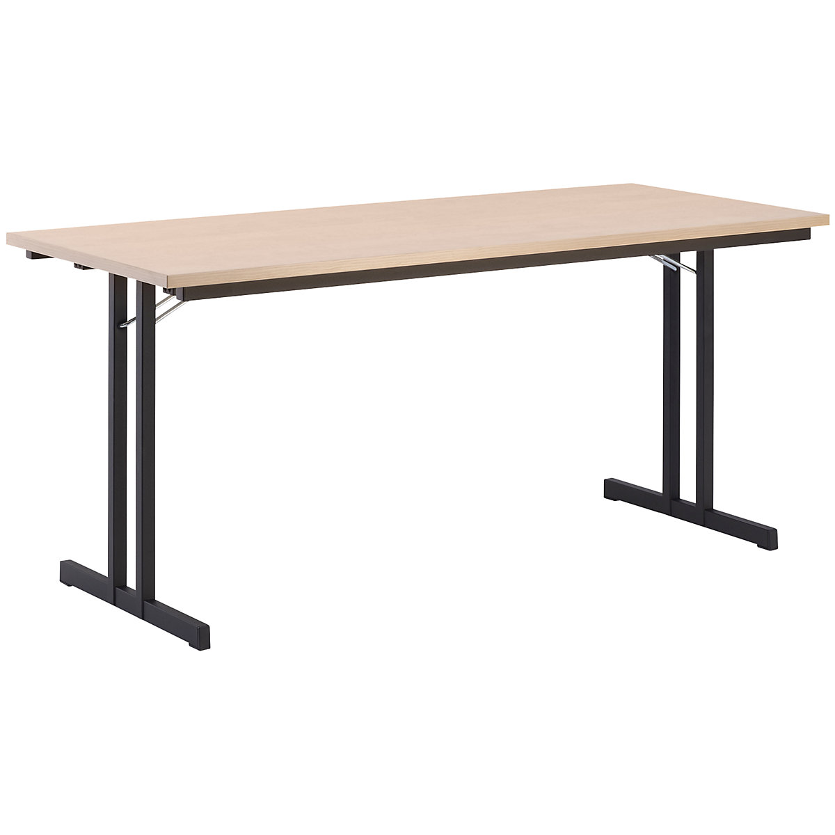 Zložljiva miza z zelo debelo ploščo, višina 720 mm, 1600 x 700 mm, črno ogrodje, plošča imitacije javorja