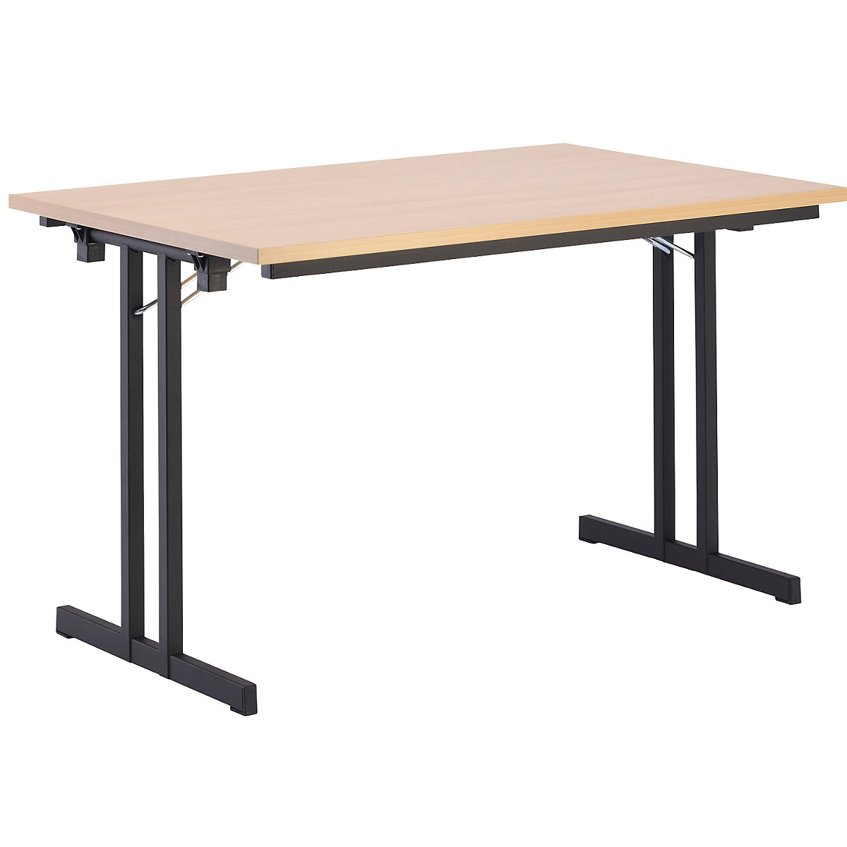 Zložljiva miza z zelo debelo ploščo, višina 720 mm, 1200 x 800 mm, črno ogrodje, plošča imitacije bukve