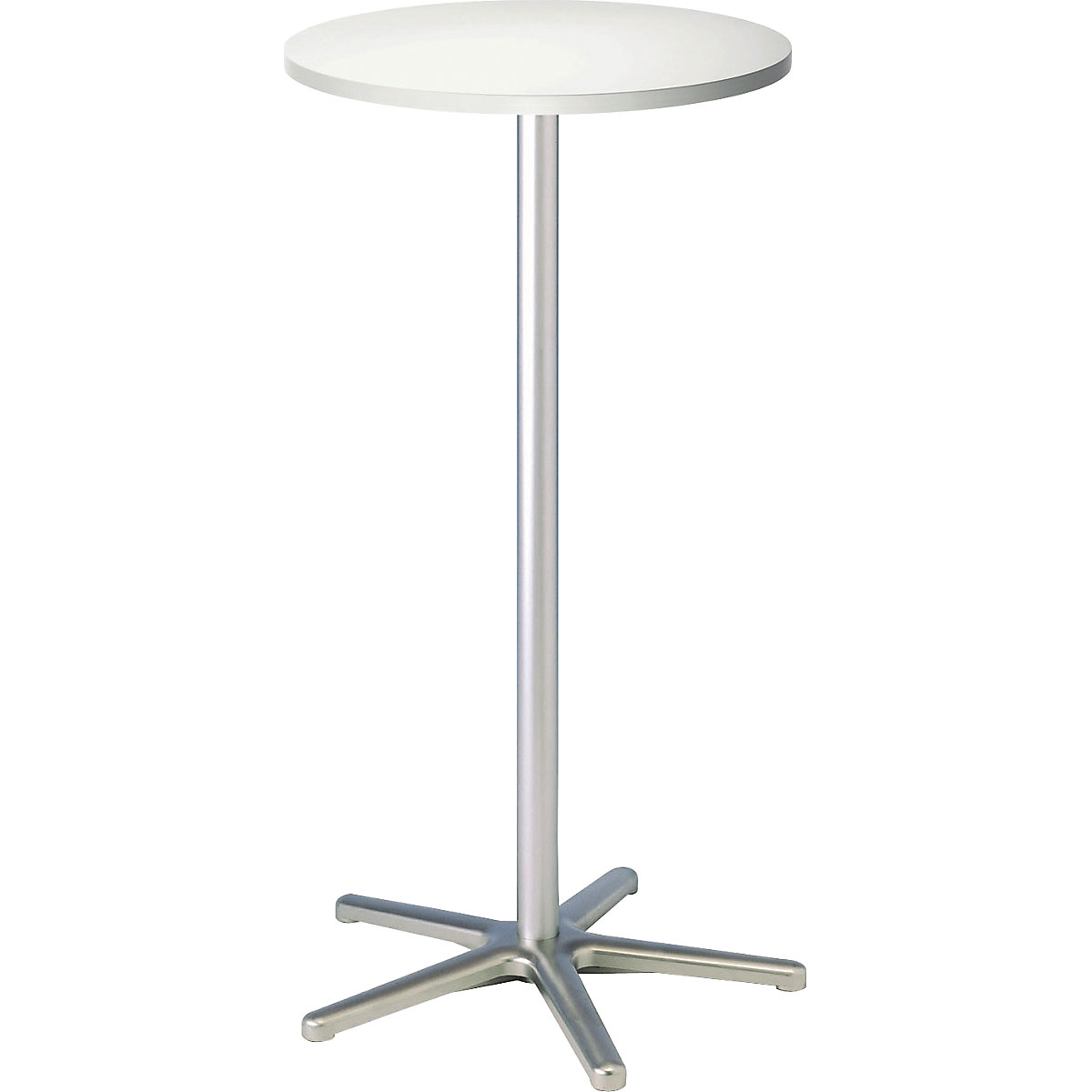 Visoka miza, Ø 600 mm – MAUL, višina 1100 mm, srebrno ogrodje, plošča bele barve-3