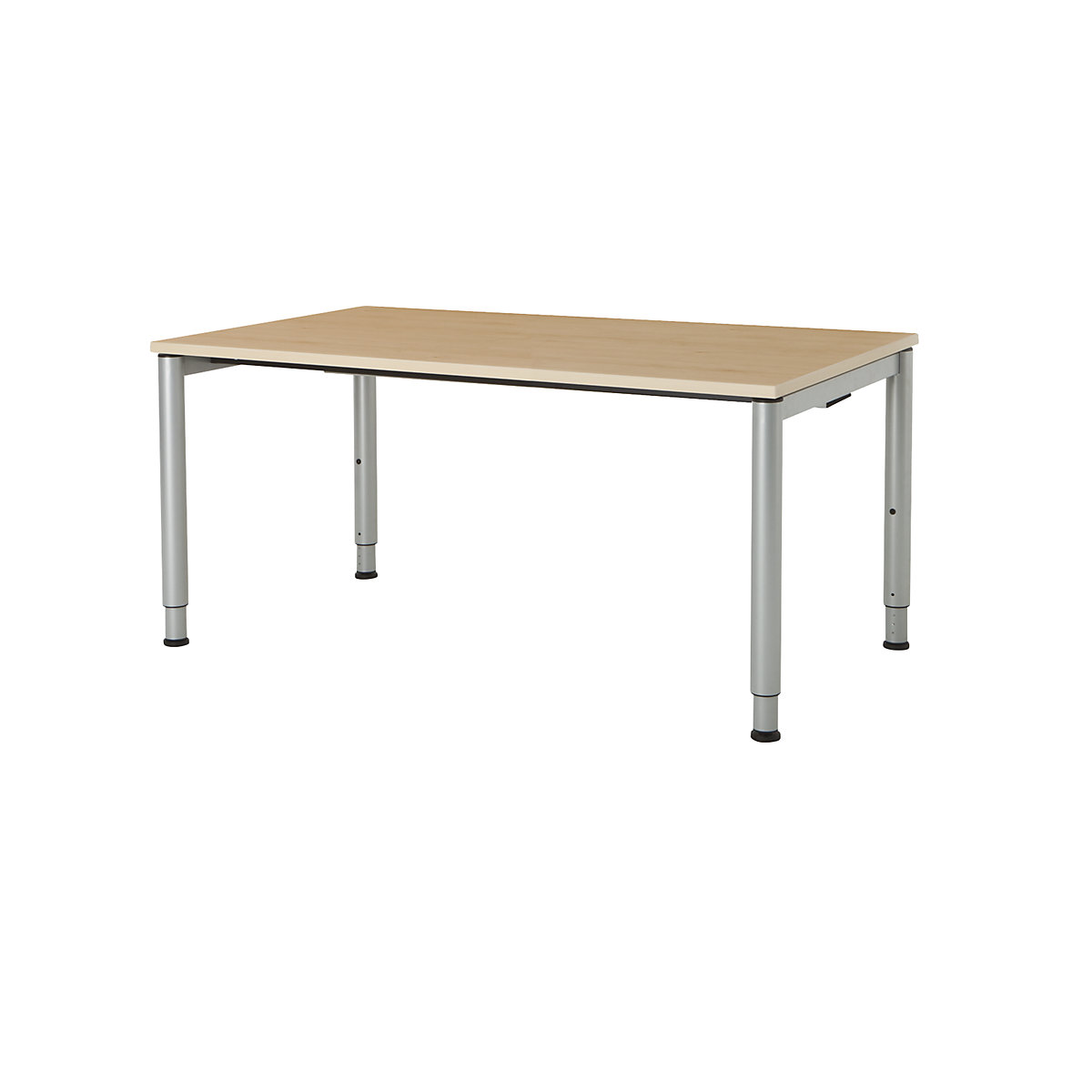 Pravokotna miza, podnožje iz okroglih cevi – mauser, VxŠ 650 – 850 x 1600 mm, plošča imitacija javorja, ogrodje aluminijaste barve-2