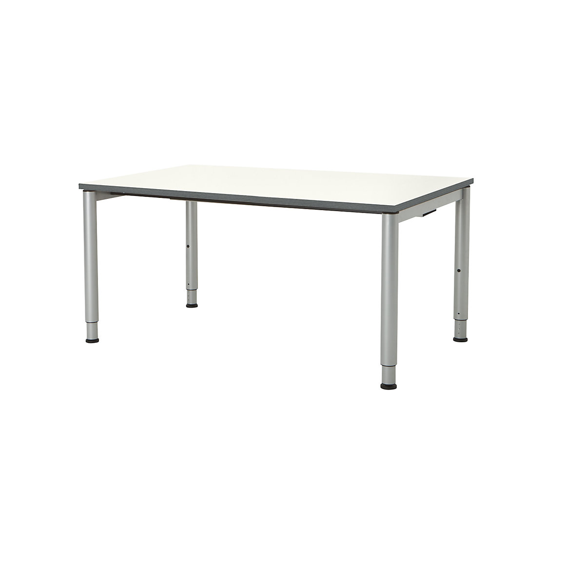 Pravokotna miza, podnožje iz okroglih cevi – mauser, VxŠ 650 – 850 x 1600 mm, plošča bele barve, ogrodje aluminijaste barve-3