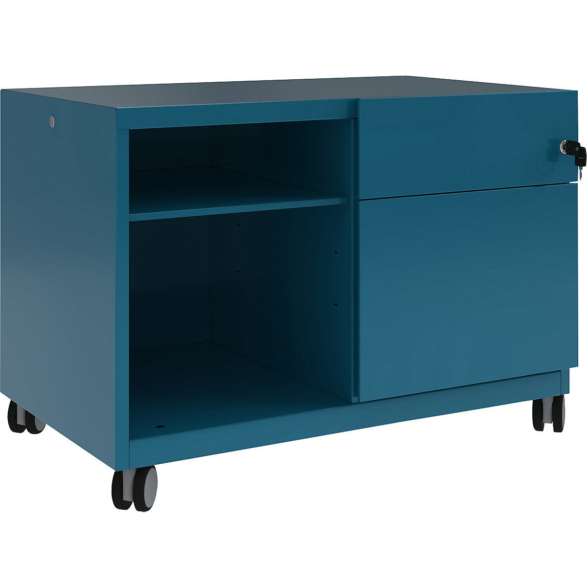 Omarica Note™ CADDY, VxŠxG 563 x 800 x 490 mm – BISLEY, desno 1 univerzalni predal in predal za obešalne mape, azurno modre barve-7