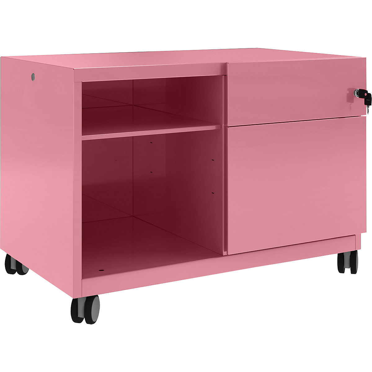 Omarica Note™ CADDY, VxŠxG 563 x 800 x 490 mm – BISLEY, desno 1 univerzalni predal in predal za obešalne mape, roza barve-21