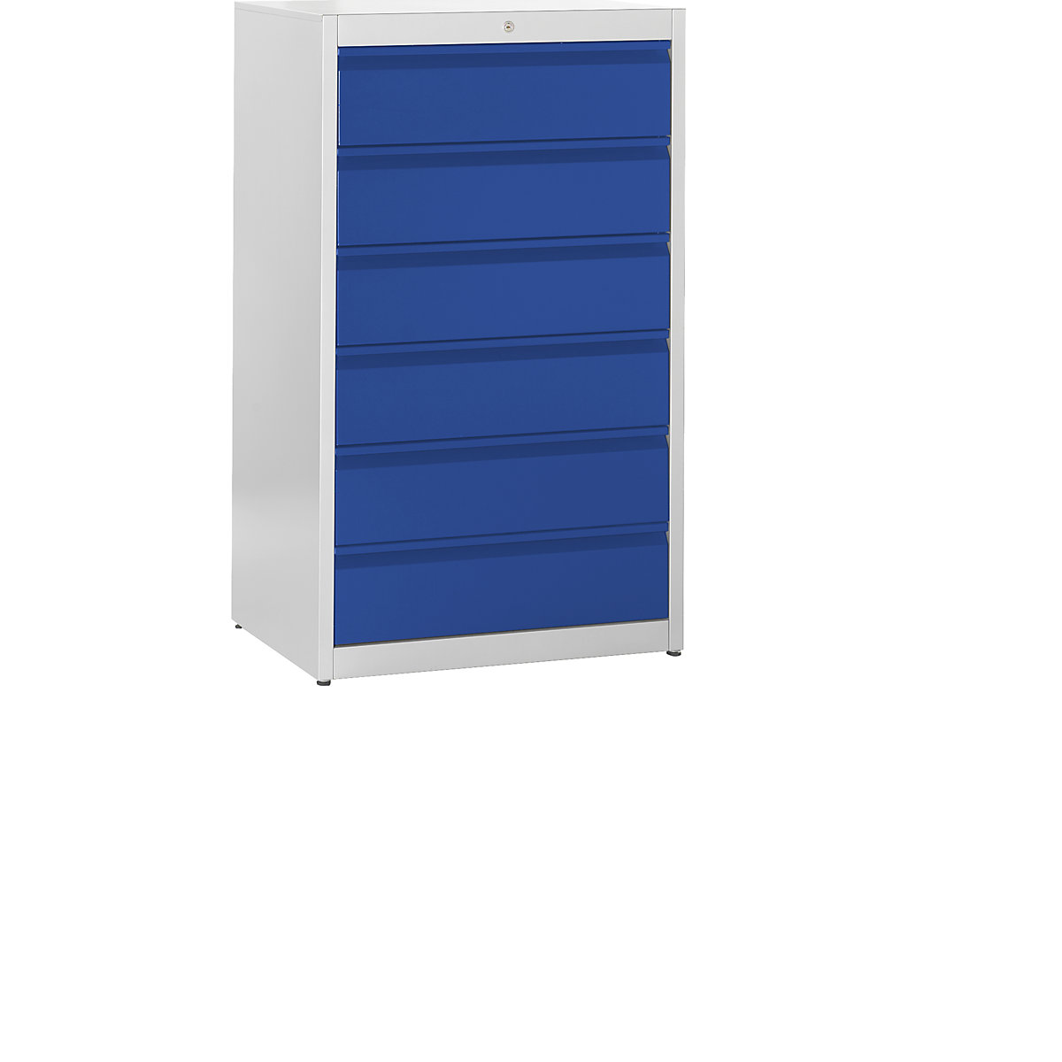Kartotečni predalnik, oprijemalne letve – mauser, 6 predalov, 3 vrste, svetlo siva/ultramarin modra-4