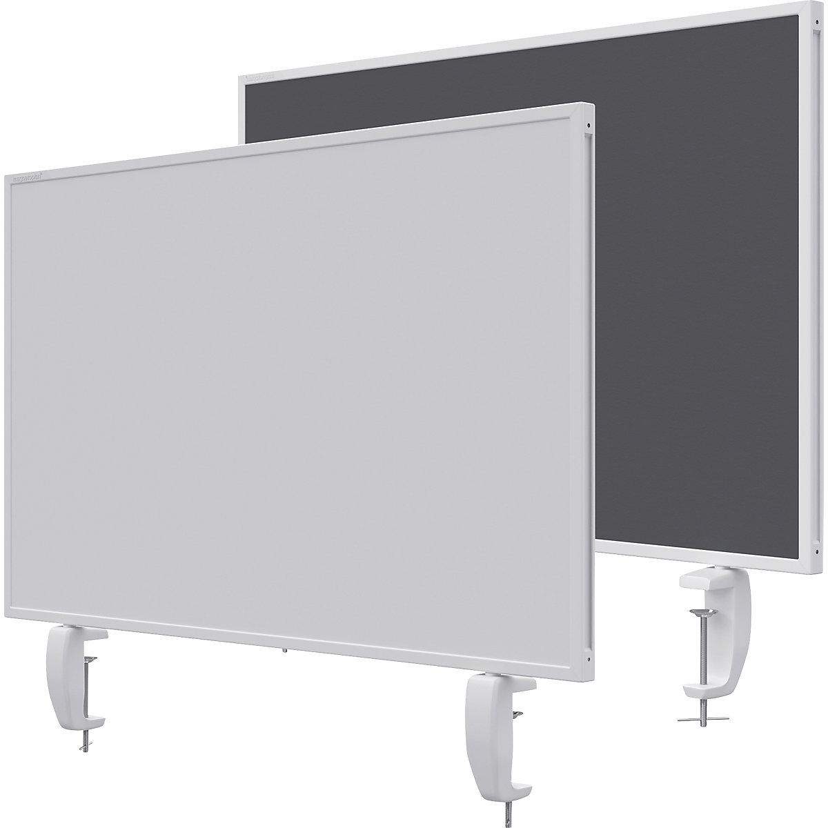 Namizna predelna stena VarioPin – magnetoplan, bela tabla/klobučevina, širina 800 mm, sive barve