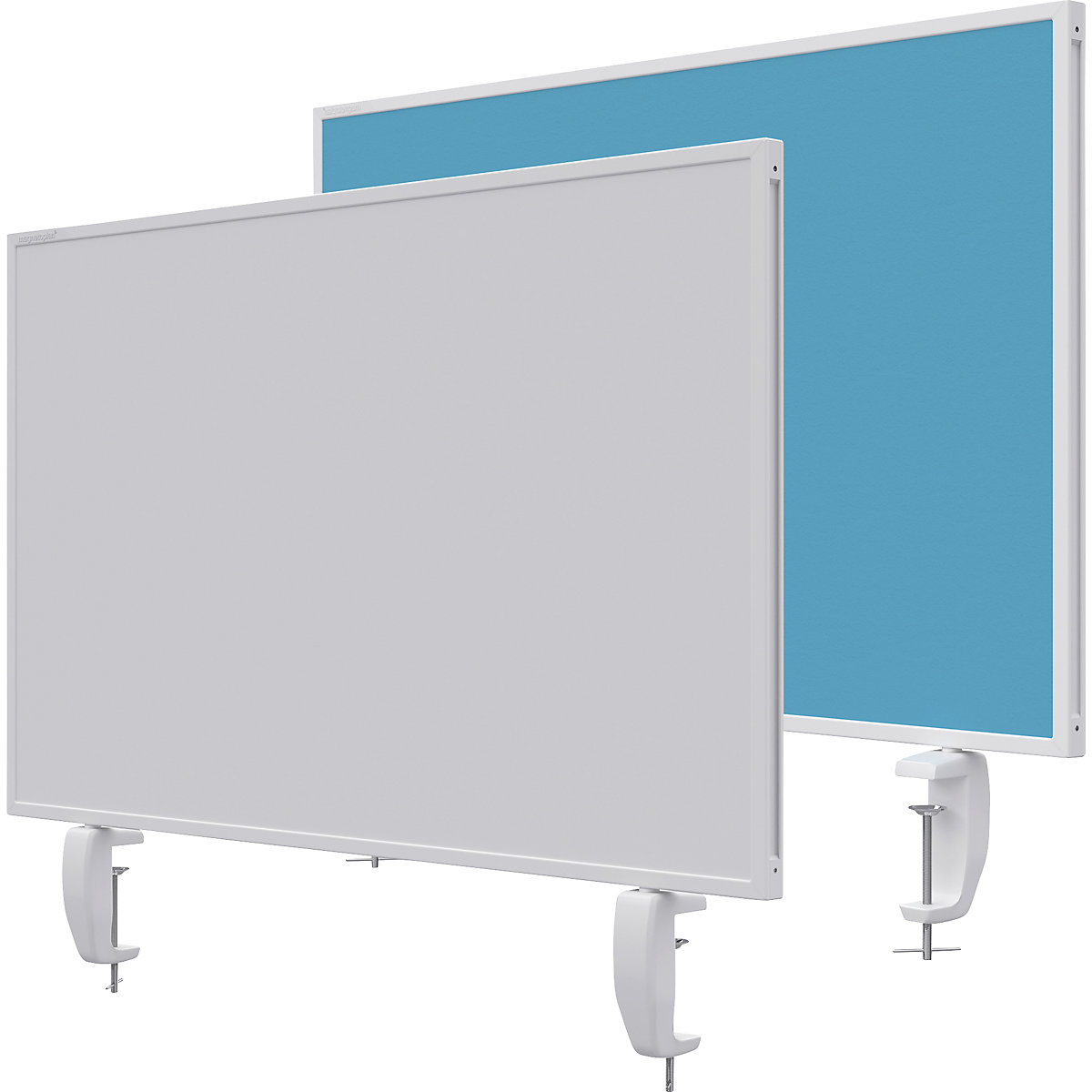 Namizna predelna stena VarioPin – magnetoplan, bela tabla/klobučevina, širina 800 mm, turkizne barve