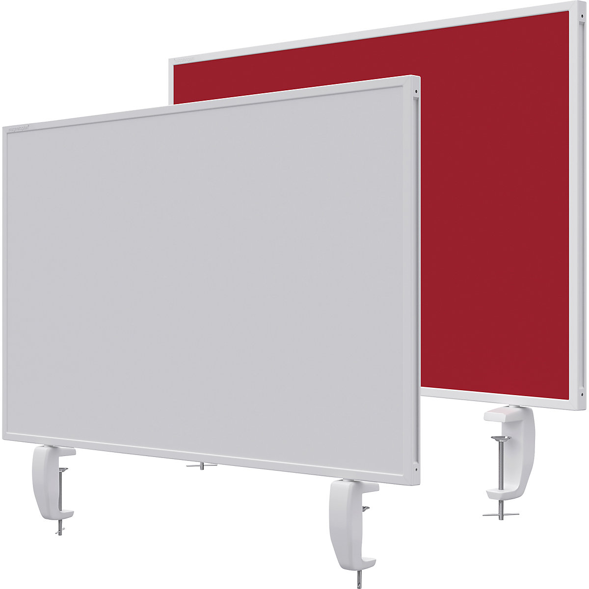 Namizna predelna stena VarioPin – magnetoplan, bela tabla/klobučevina, širina 800 mm, rdeče barve