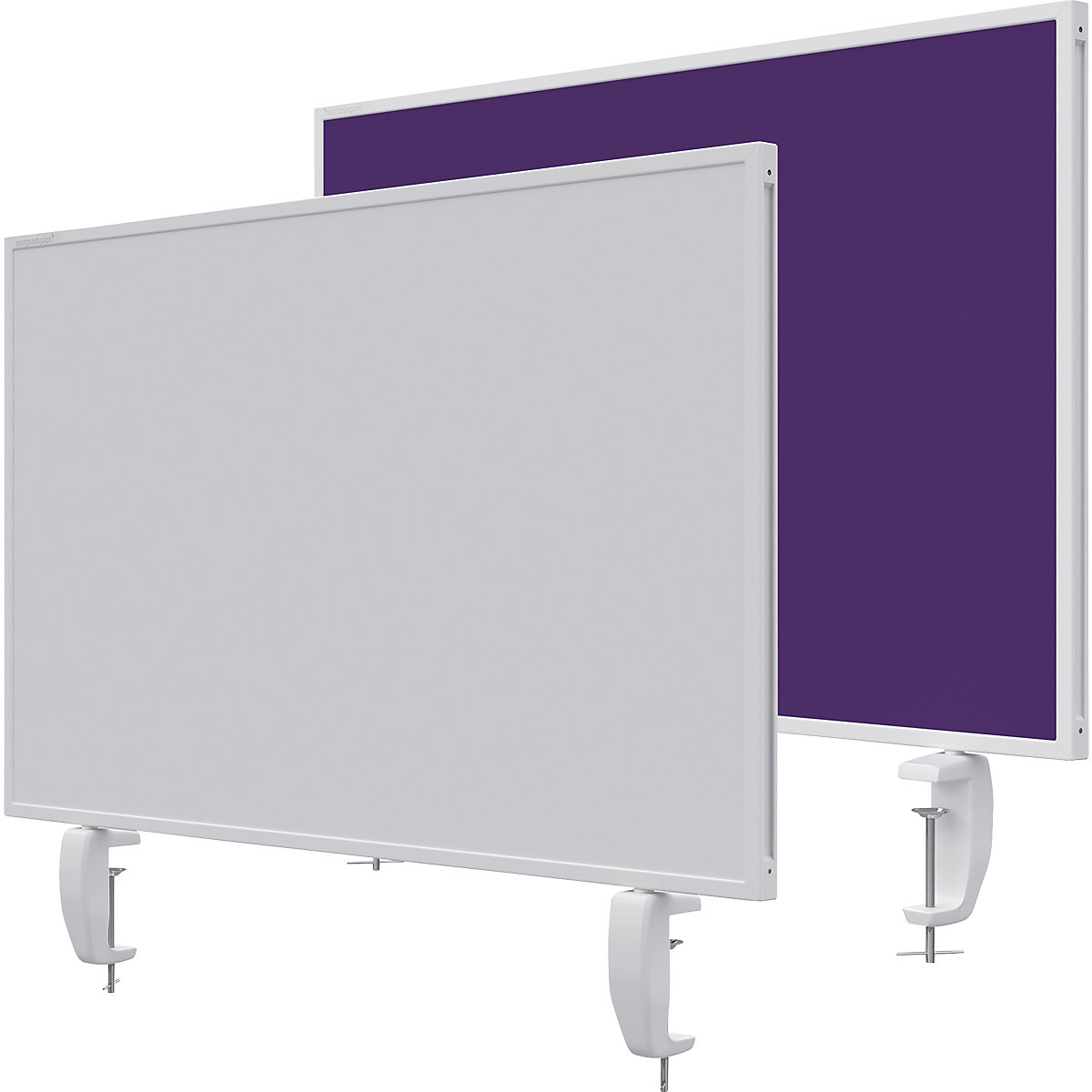 Namizna predelna stena VarioPin – magnetoplan, bela tabla/klobučevina, širina 800 mm, vijolične barve
