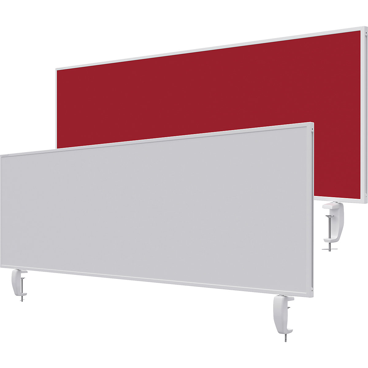 Namizna predelna stena VarioPin – magnetoplan, bela tabla/klobučevina, širina 1600 mm, rdeče barve
